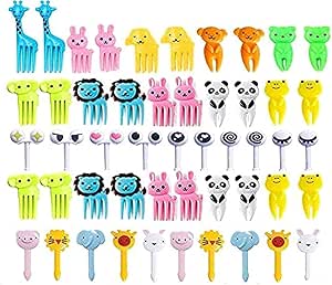 Yangcan0507 50 Pcs Food Fruit Fork Picks for Kids Cute Animals Bento Box Decor ForksCake Little Forks Dessert Forks Mini Cartoon Toothpick for Cake Dessert Pastry Party Supply
