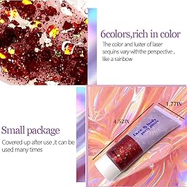 DAGEDA Body Glitter Gel, Face Glitters Body Gel Sequins Shimmer Liquid Eyeshadow, Chunky Glitter for Face Hair Nails, Holographic Cosmetic Laser Powder Festival Glitter Makeup 50ml(Red)