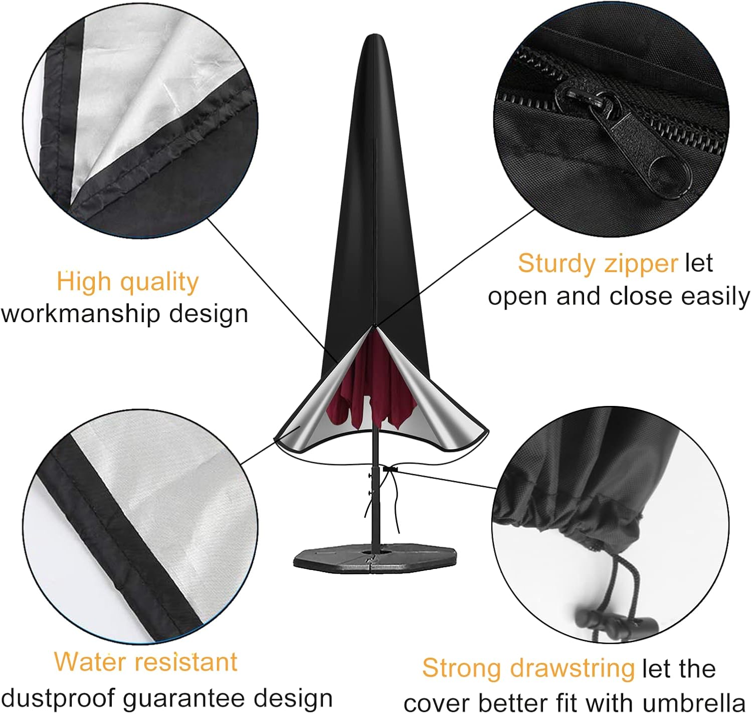 OKPOW Parasol Cover Waterproof for Garden: Heavy Duty 600D, Fit 2m to 3m Outdoor Umbrella Protector - Image 5