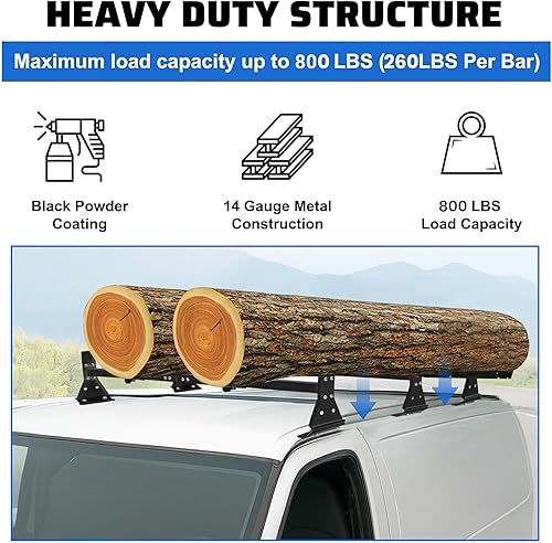 Miniatura 3 de ECOTRIC Portaequipajes para escalera de camioneta de 3 barras de 59 pulgadas, compatible con Chevy Express 1996 en adelante, capacidad de 800