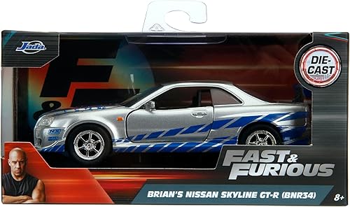 Miniatura 8 de Jada Toys Fast  Furious 132 Brians Nissan Skyline GT-R R34 - Coche fundido a presión plateadoazul juguetes para niños y adultos