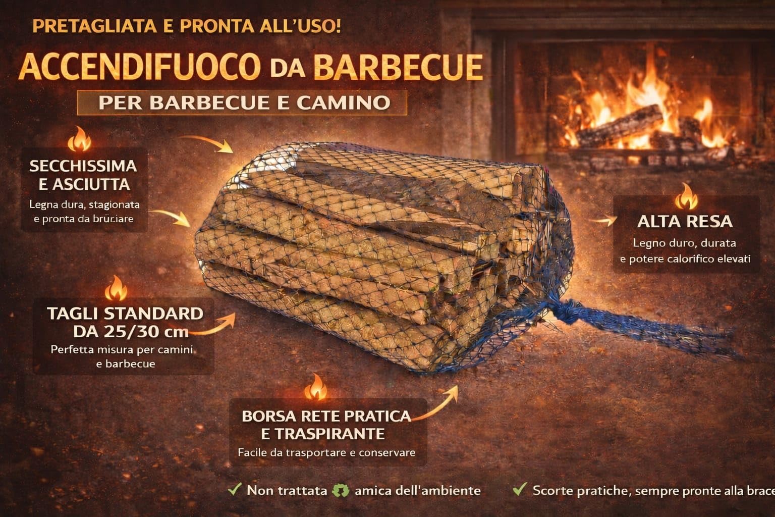 Accendifuoco Naturali KM Firemaker Per Barbecue E Camino, 192 Pezzi (2 Confezioni Da 96), In Legno E Cera, Art. 267 - 3