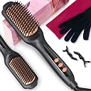 LANDOT Hair Straightening Brush Negative Ion Ceramic Straightener Brush with Adjustable Temp for All Hair Types - Electric Heated Hot Hair Brush for Smooth Frizz-Free Hair gallery image