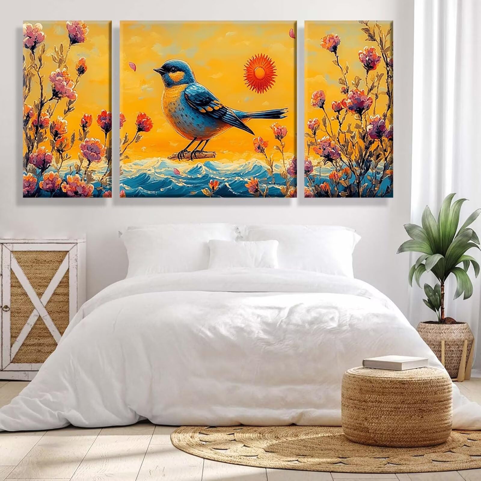 3 Pezzi Dipingere con i Numeri adulti, Paint by Numbers Uccello Fiore, Kit Lavoretti Creativi, Kit di Pittura Acrilica Fai-da-Te, con 3- Pennello, Decorazioni Casa 70x140cm (Senza Cornice) y1s-716