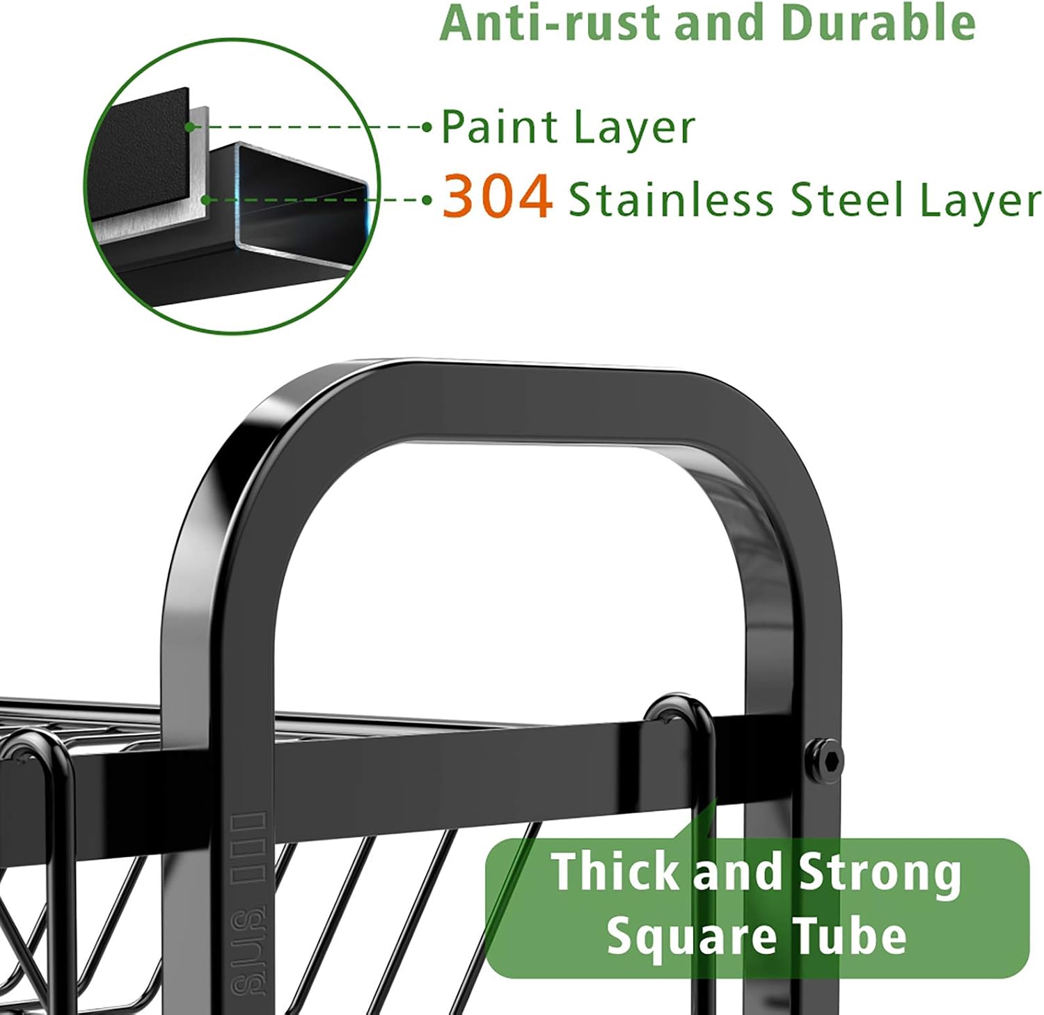F-color Dish Drying Rack, 2 Tier Dish Rack for Kitchen Counter, 304 Stainless Steel Dish Drainer with Drain Board, Utensil Holder, Cutting Board Holder, Black