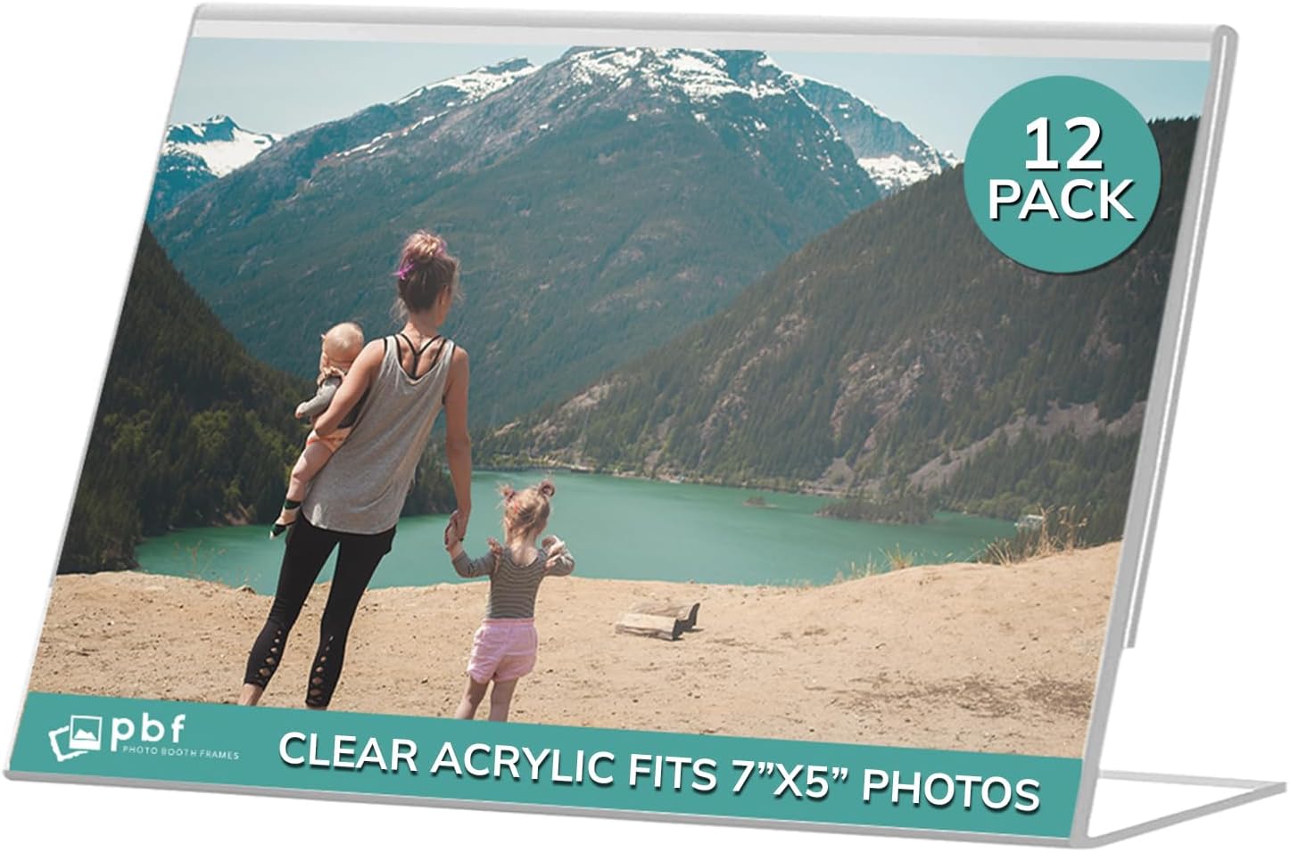 pbf 7x5 Acrylic Sign Holder | 7 x 5 Horizontal Stand Up Slanted Sign Holder | Acrylic Stands for Display | Clear Picture Frame, Menu Table Top Stand, Plastic Flyer Holder (24-Pack)