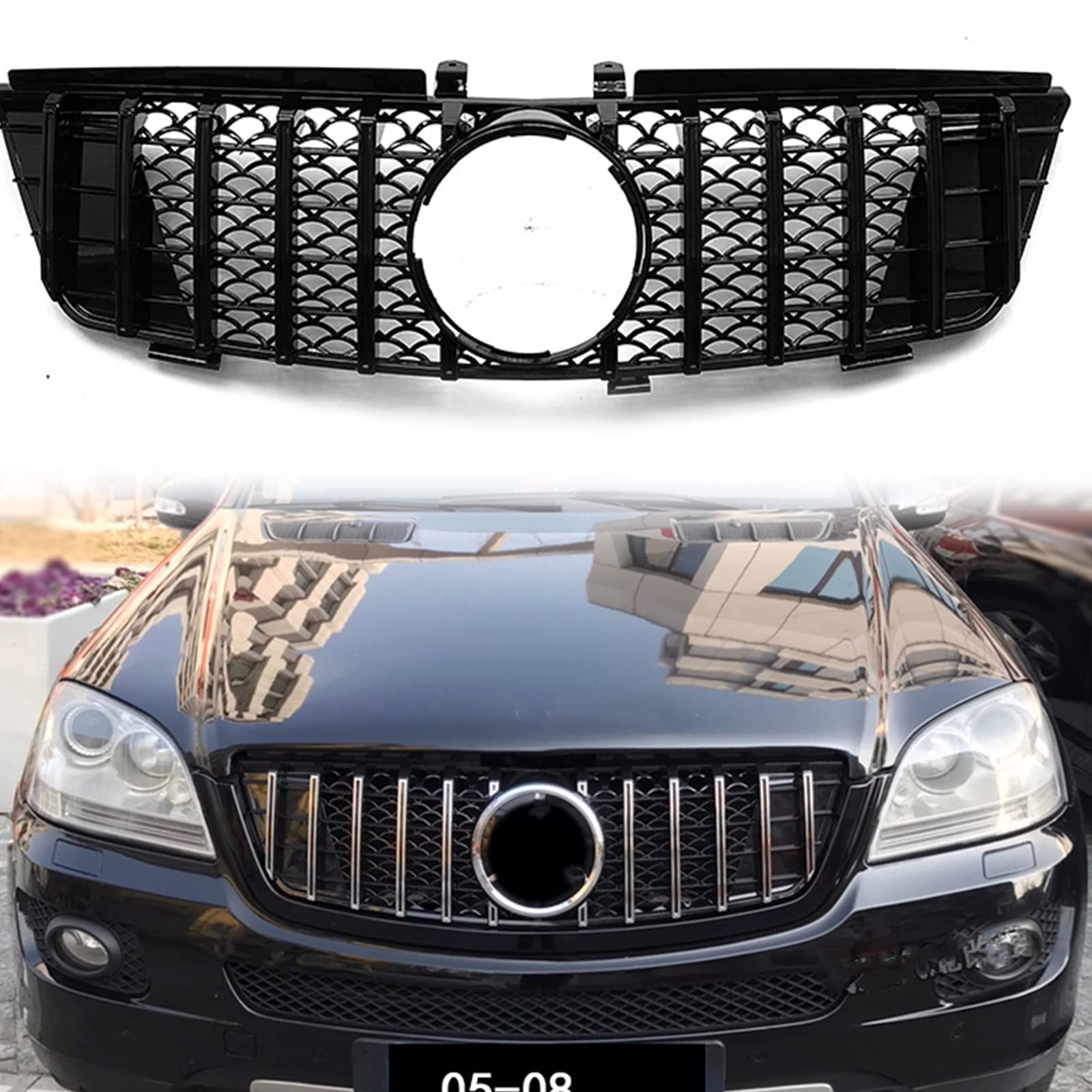 Grille de Course W164 Remplacement Calandre Avant pour Capot Abîmé Mercedes ML 05-08