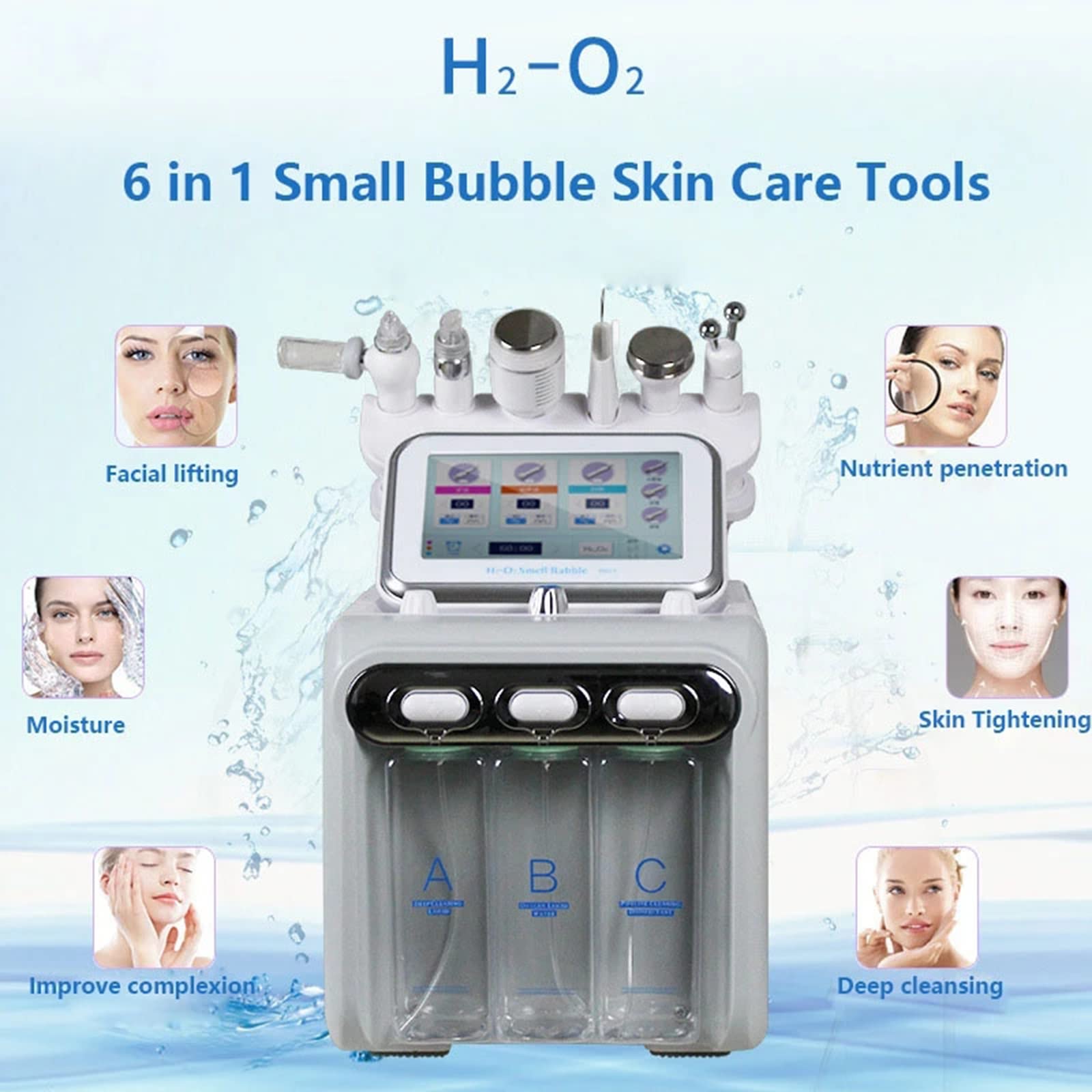 Idrogeno Ossigeno Piccole Bolle Strumento di Bellezza Acqua Ossigeno HydraFacial dermoabrasione Macchina Macchina per la Pulizia della Pelle del Viso,7 in 1