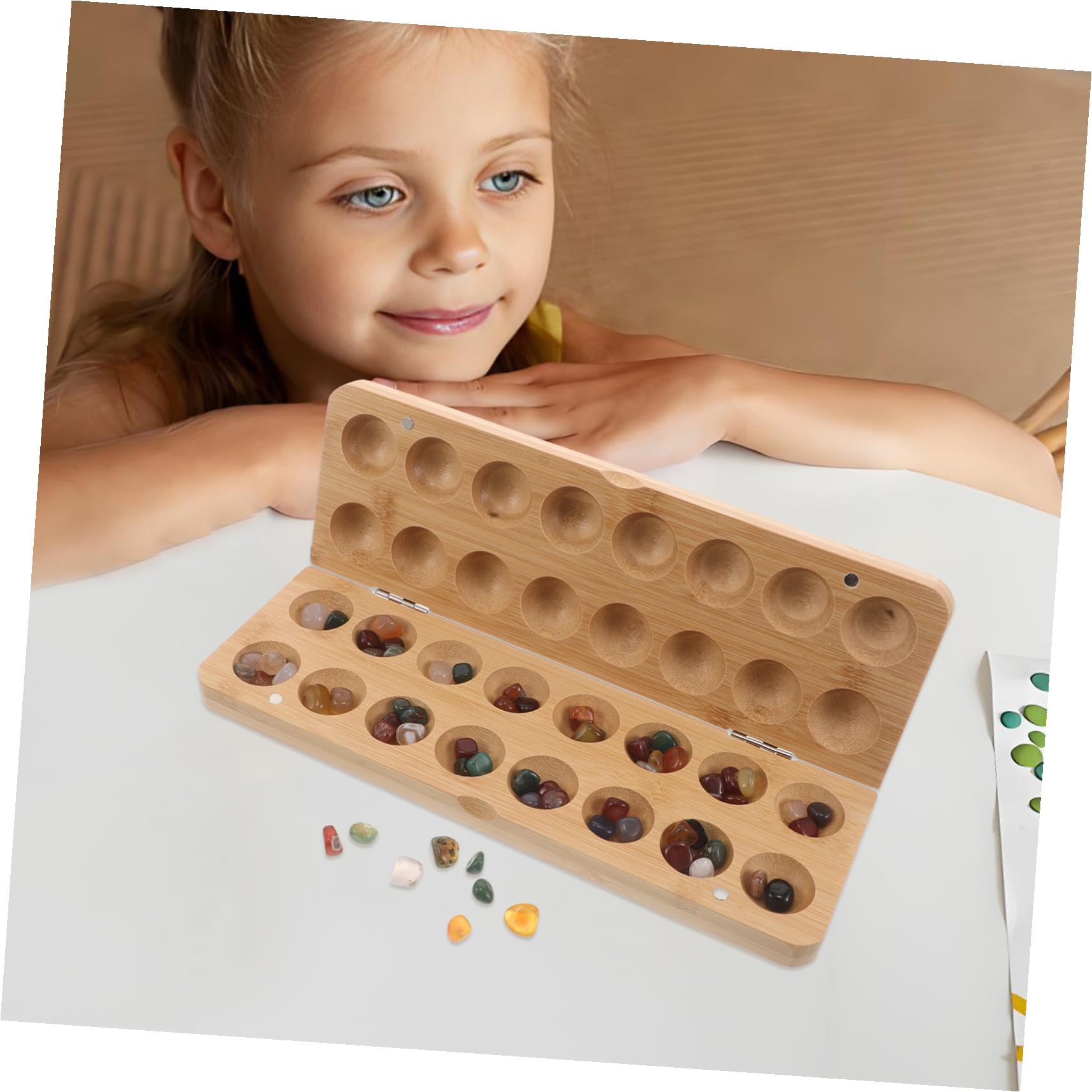 Milisten Scacchiera Mancala in Pietra Biglie di Perline Gioco da Tavolo Strategico per Ragazzo Ragazza Ragazza di Giochi Educativi per Scuola e Vacanze