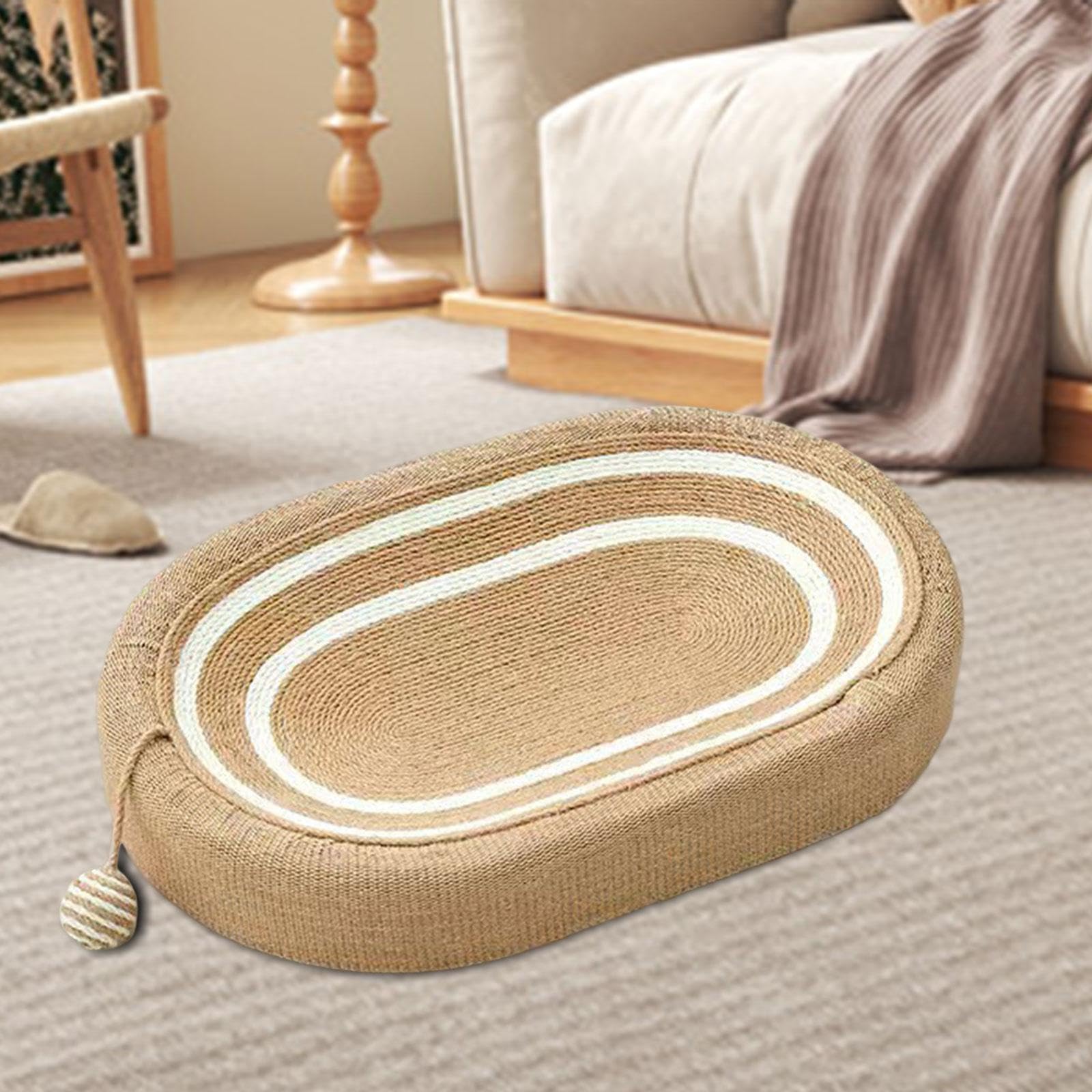 Colcolo Ovales Kratzbrett Katzen für Katzen, 3 in 1 Katzen Kratzmatte mit Ballspielzeug, Lounge Kratzpappe, Möbelschutz Schutz zum Spielen, Kratzbrett für Katzen, Weiß gestreift, Braun
