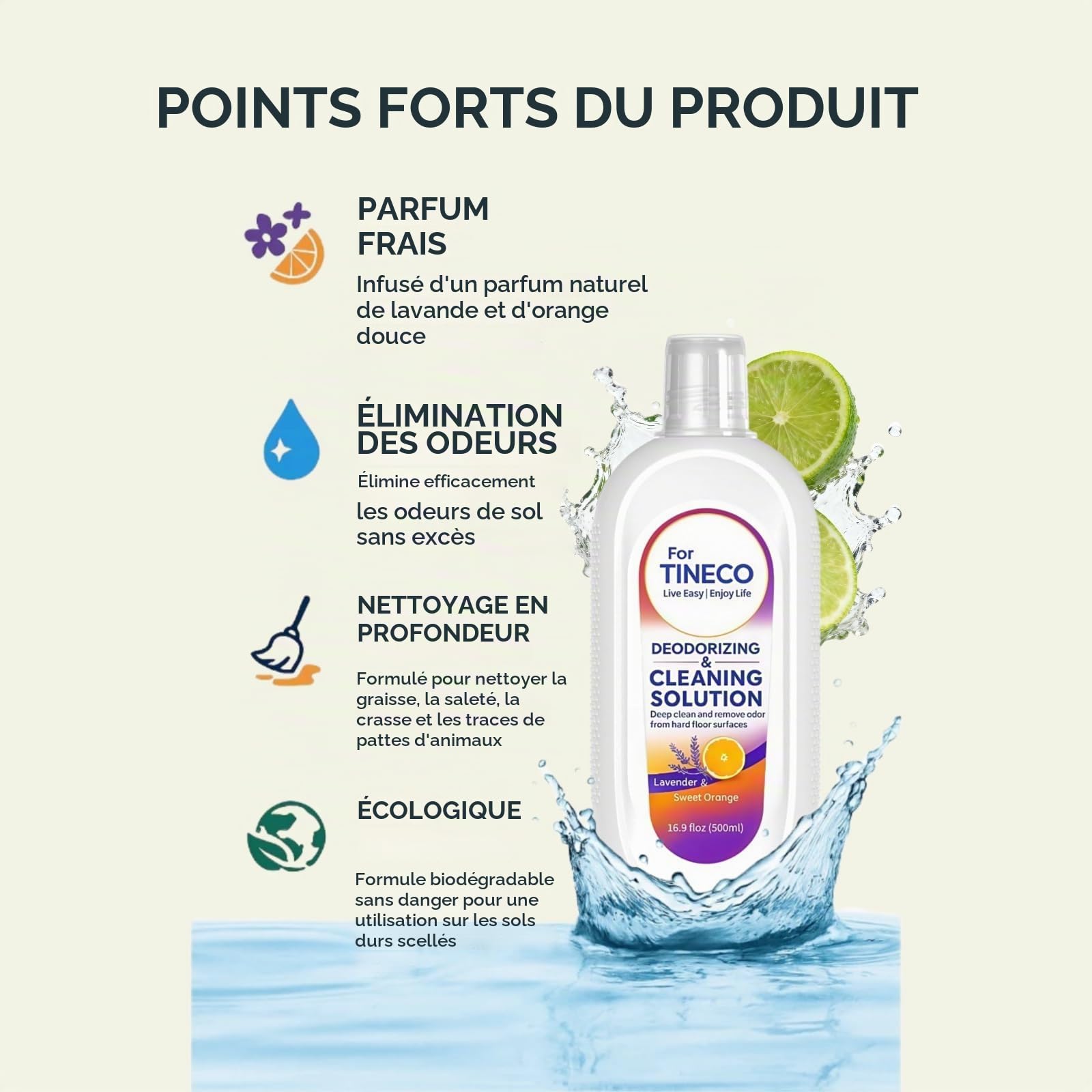 Solution Nettoyante Pour Sols, Lot De Trois Bouteilles De 500 Ml De Liquide Parfumé À La Lavande Et À L'orange Douce, Compatible Avec Tineco IFloor/Floor One S3/S5/Combo/S6/S7 Pro/Breeze