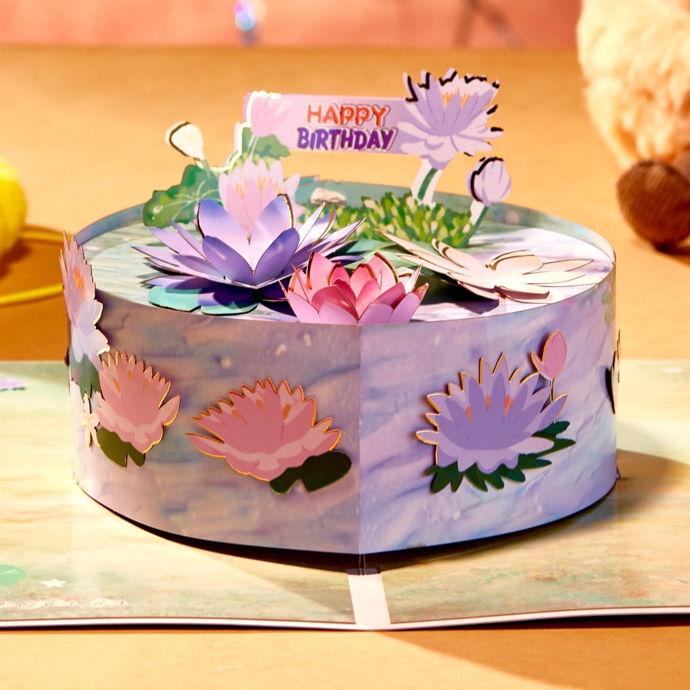 LoveEcho Birthday Cake 3D Pop UpCard, 3D birthday Greeting Card with Note Card & Envelope For Wmomen, Wife, Mom, Grandma, Daughter, Sister, Girlfriend, Husband, Grandparent, Grandfather,Birthday Cake Card, Monet's Water Lilies Birthday Card