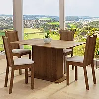 Madesa Conjunto Sala de Jantar Luana Mesa Tampo de Madeira com 4 Cadeiras Rustic/Pérola