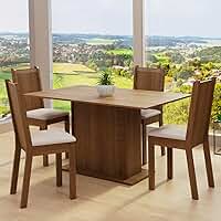Conjunto Sala de Jantar Madesa Luana Mesa Tampo de Madeira com 4 Cadeiras - Rustic/Pérola