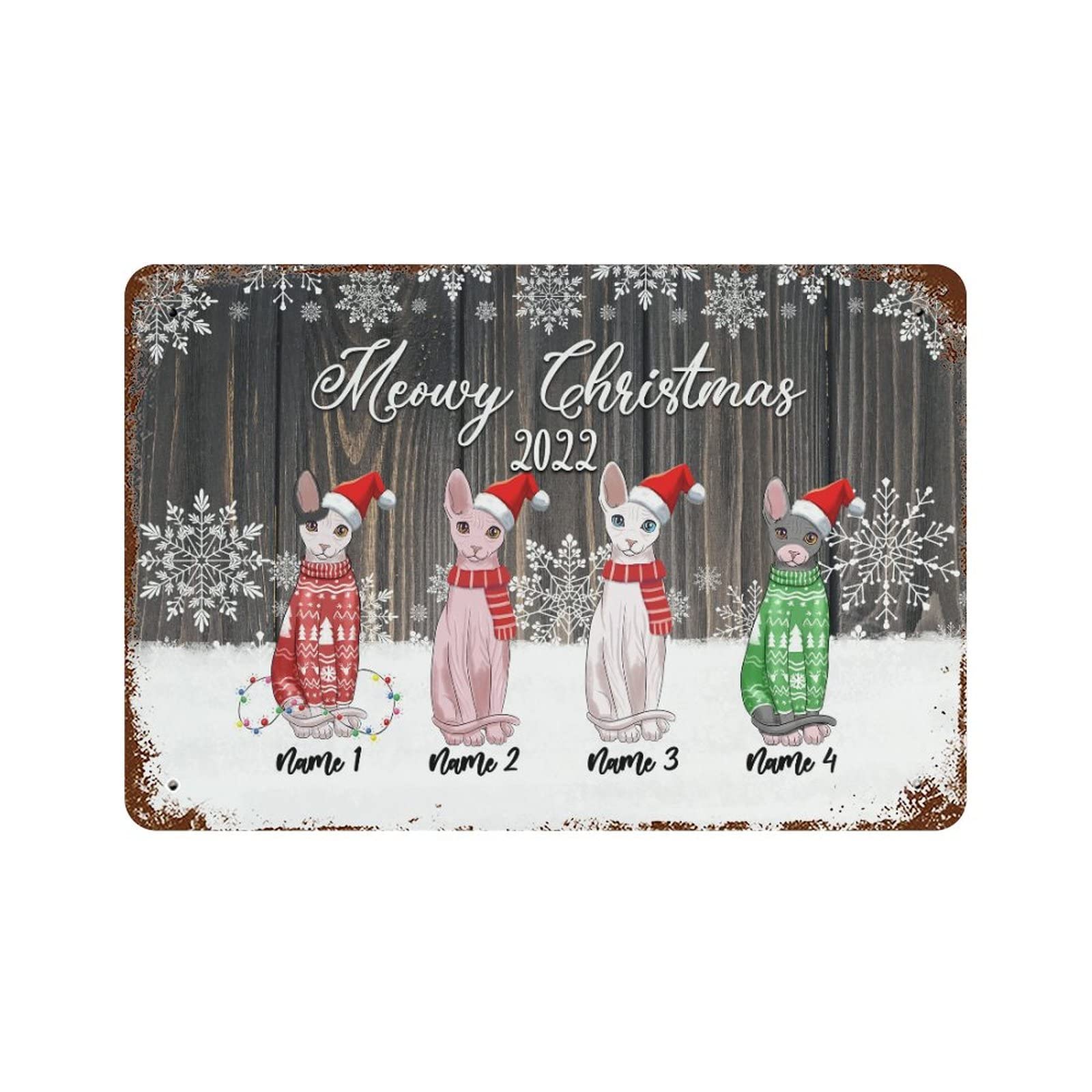 Plaque en métal de Noël chats et bonhomme de neige déco de ferme 30x45 cm