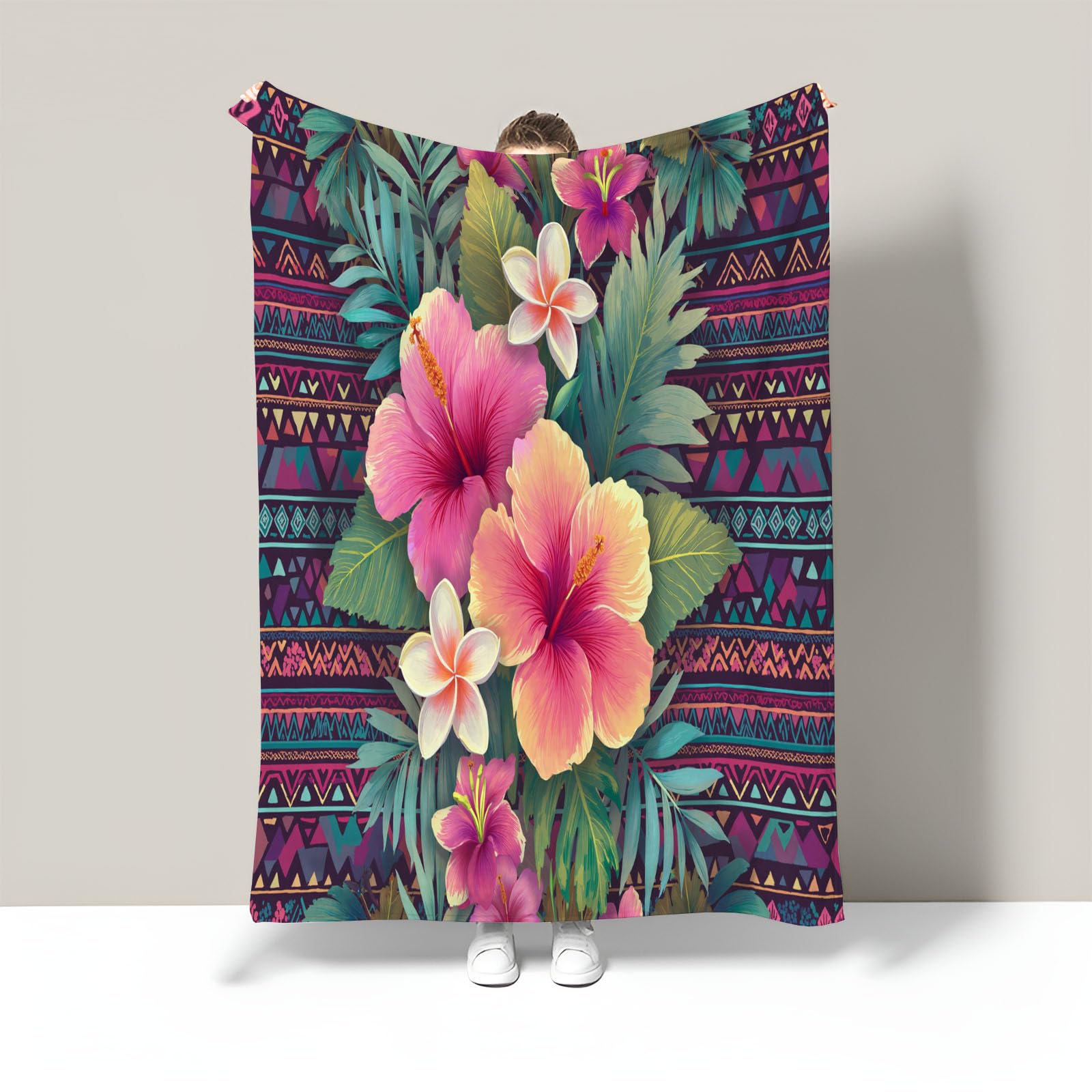 Couverture en flanelle hibiscus jaune 220x240 cm pour un canapé design et chaleureux