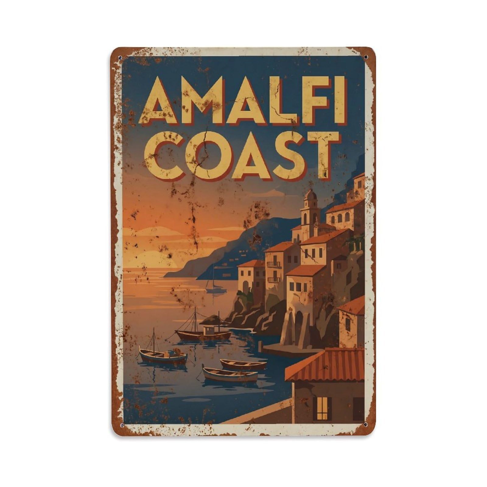 Vintage Travel Dusk Italy Coastal 1 Metal Tin Sign