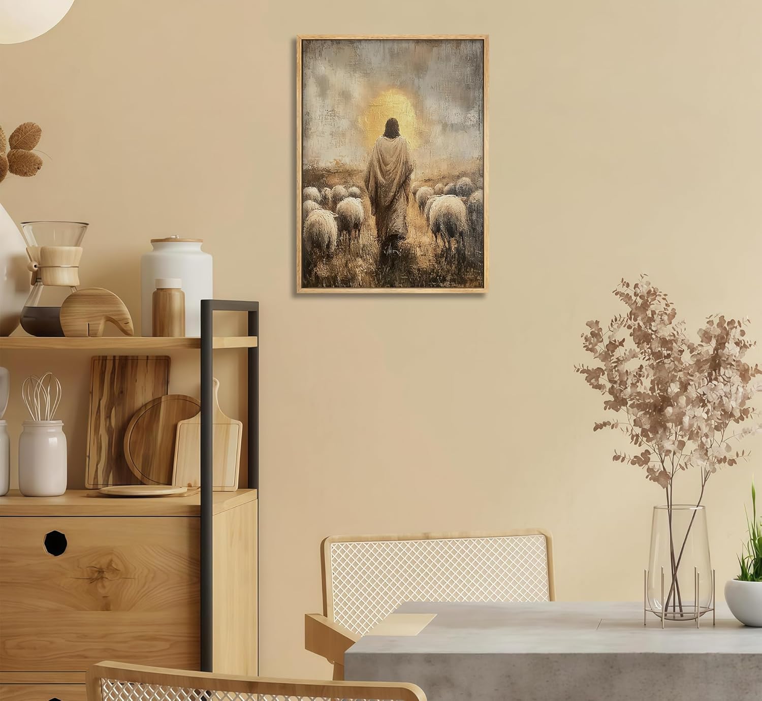 Framed Jesus and Lamb Canvas Wall Art The Lord is My Shepherd Painting Picture Wall Decor Christian Jesus Posters Prints Artwork for Living Room Bedroom Church Prayer Home Decor - Image 2