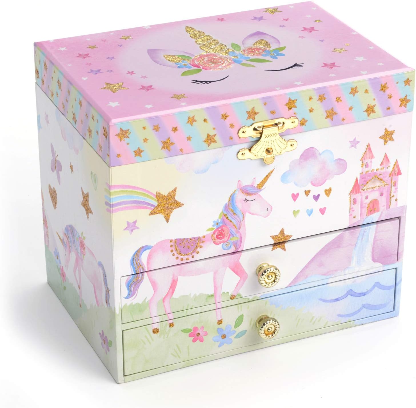 Jewelkeeper Unicorn Musical Jewelry Box for Little Girls, Kids Jewelry Storage with 3 Pullout Drawers - Image 3