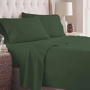 Danjor Linens Twin Bunk Bed Sheets w/ 2 Pillowcases, Lightweight Brushed Microfiber Deep Pockets, 4 Piece Fitted Bedding Sets, Dark Sage