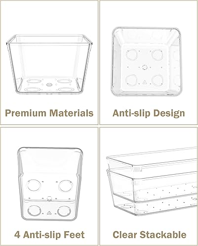Miniatura 6 de Juego de 15 organizadores de cajones de plástico transparente, bandejas organizadoras de cajones de maquillaje de 4 tamaños para tocador,