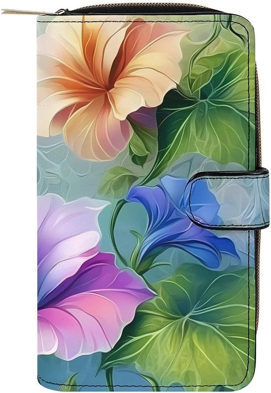 Dragonfly Cup Shaped Romantic Flowers Women's Long Wallet Leather Large Capacity Wristlet Clutch Purse Wallets