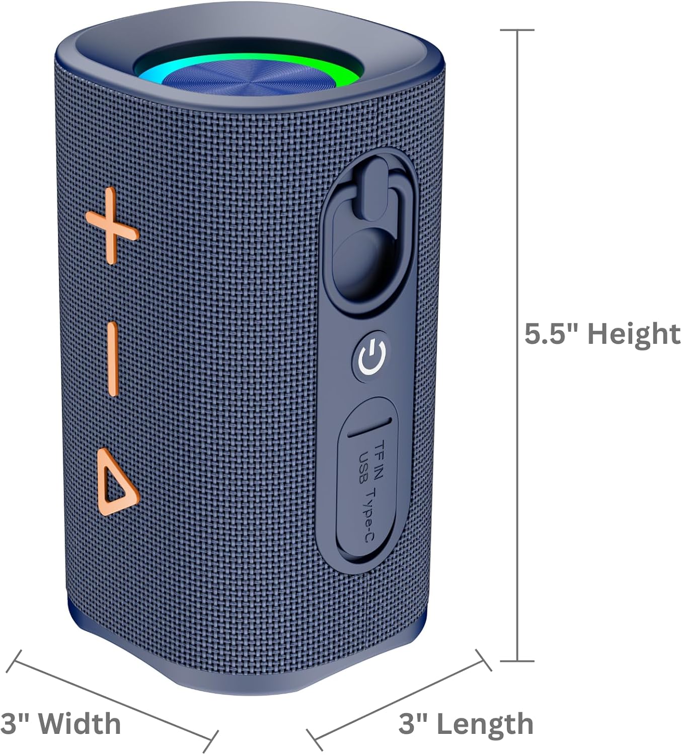 IX119 Portable Bluetooth Speaker, Stereo Sound & Deep Bass, IPX6 Waterproof, Dynamic RGB Lights, Bluetooth 5 Wireless Pairing, 9H Playtime, TF/USB/AUX/FM, Blue