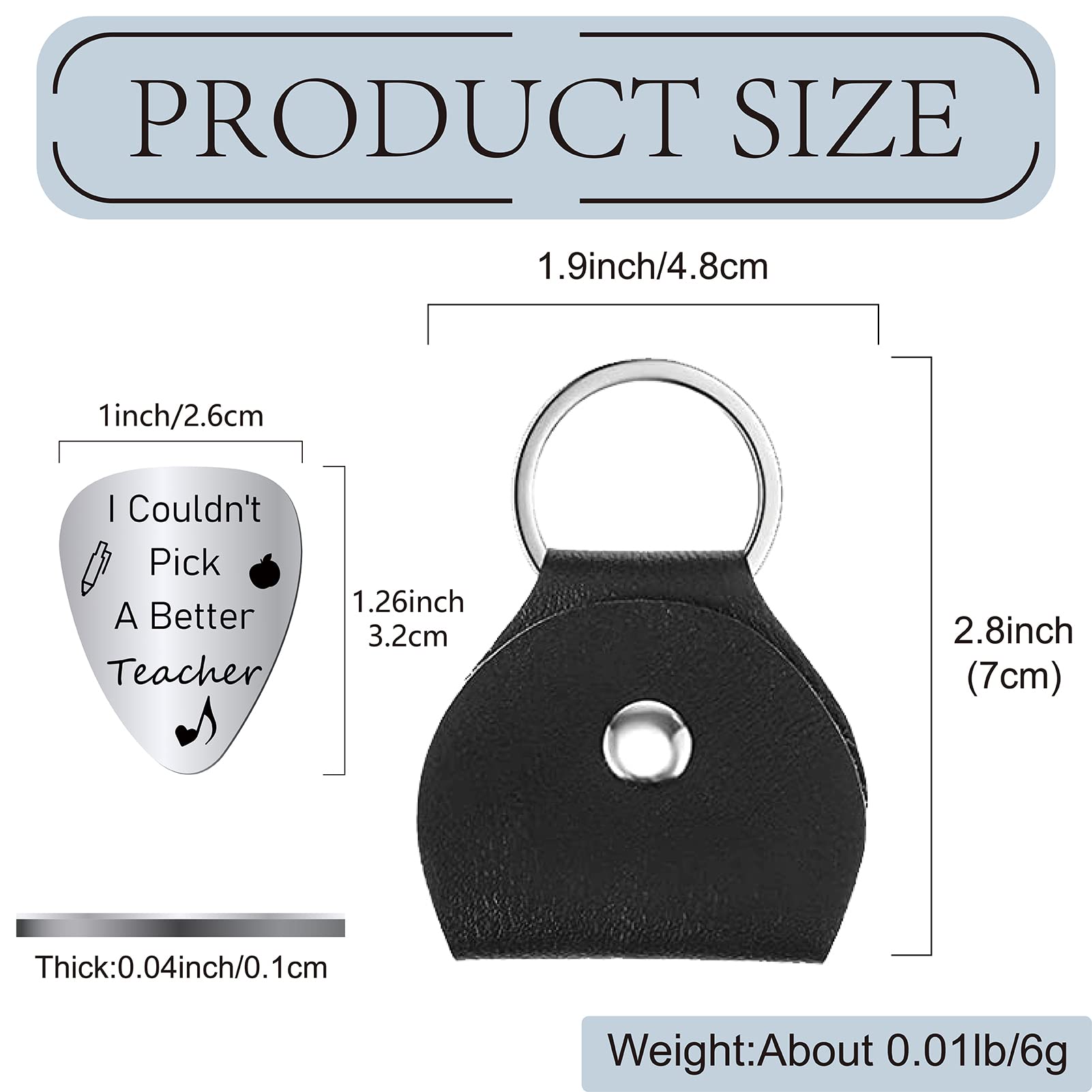 CREATCABIN 2pcs I Couldn't Pick A Better Teacher Guitar Picks Stainless Steel Bass Acoustic Electric Rock Picks Thank You Teacher Gifts for Musician Women Men with PU Leather Keychain 1.26 x 1 Inch - Image 2