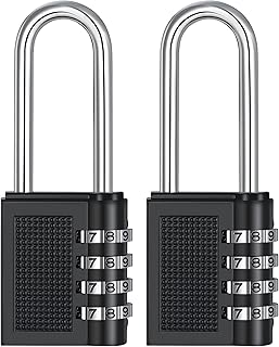 ZHEGE Vorhängeschloss Langer Bügel 66mm, Schloss mit Zahlencode Wetterfest, 4 Stellig Zahlenschloss Spind für Schrank, Schließfach, Groß Lock Aussenbereich für Zelt, Keller Outdoor (2 Stücke, Schwarz)