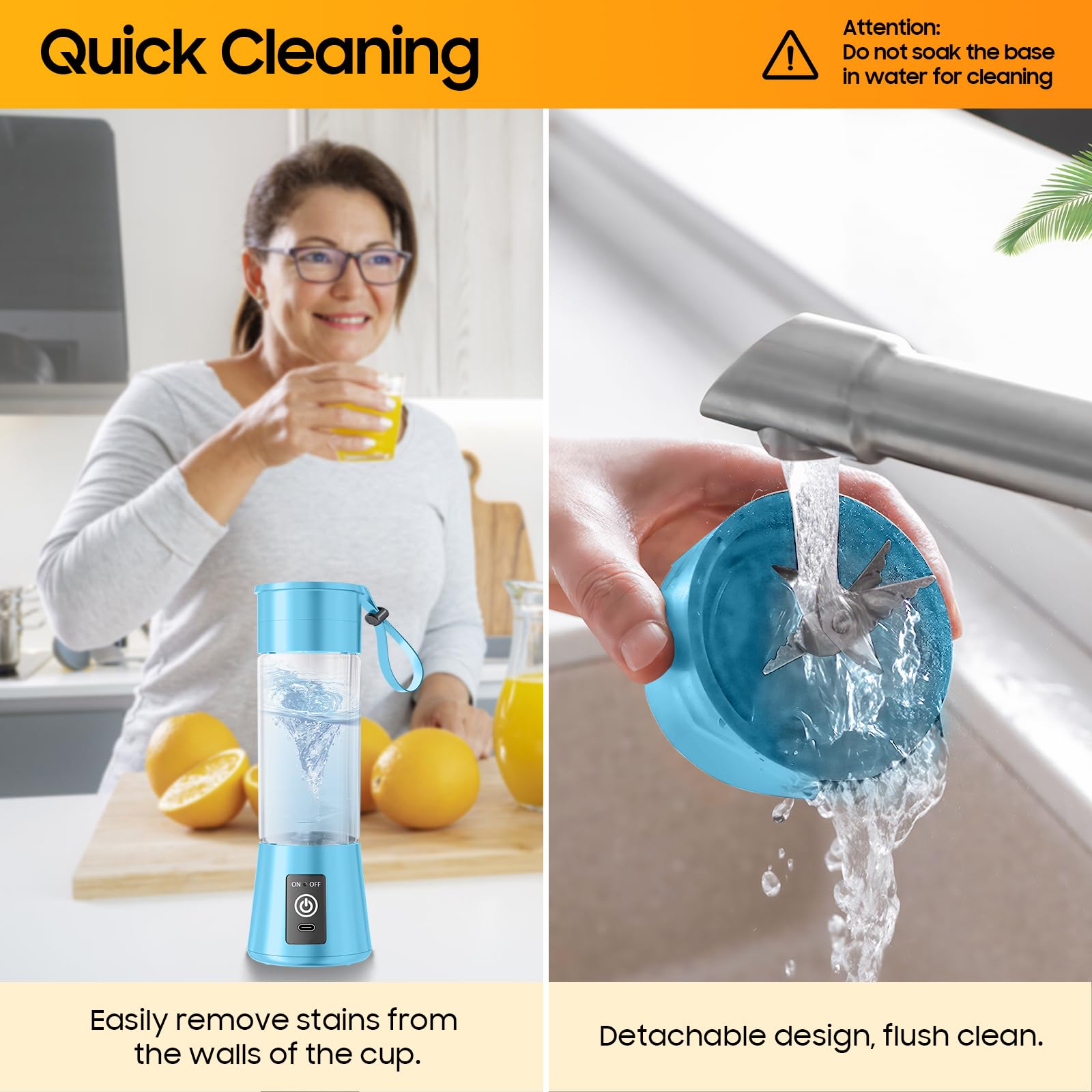 Licuadora portátil inalámbrica para batidos y batidos, mini licuadora recargable mejorada de 13 onzas con 6 cuchillas de acero inoxidable, velocidad de 20000 rpm/mínimo, conveniente jugo exprimido en