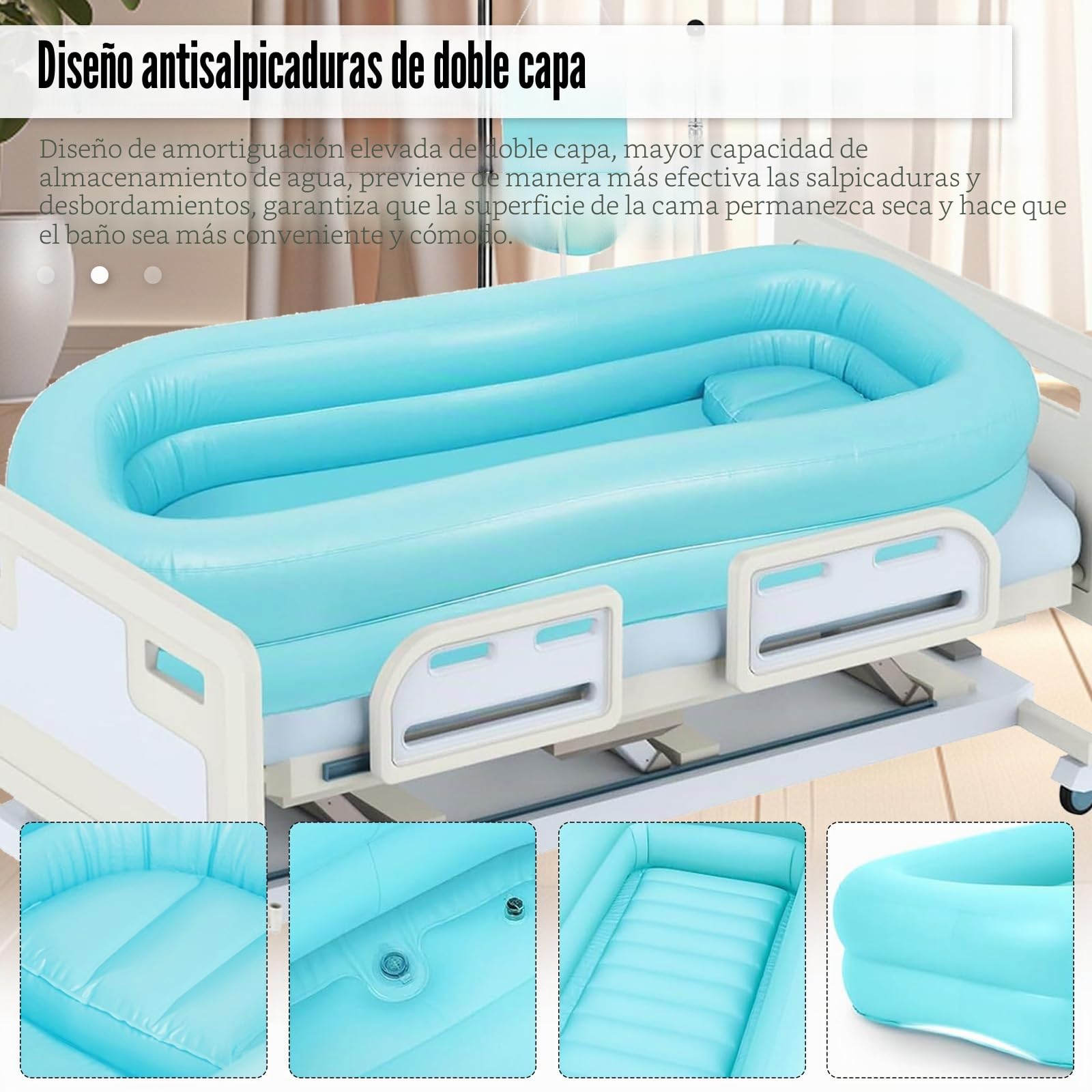 Bañera Inflable Bañera Ducha con Bolsa de Agua y Bomba de Aire para Discapacitados, Herramientas de Baño en la Cama Herramientas para Mesita de Noche Bañera Sistema de Ducha Portátil en Cama