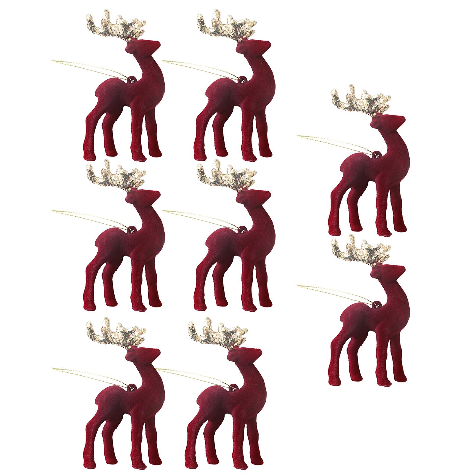 8pcs Christmas Reindeers Ornament Flocking Hanging Baubles with Lanyard Deer Shaped Figurines for Festives Decoration PVC Reindeers Statues