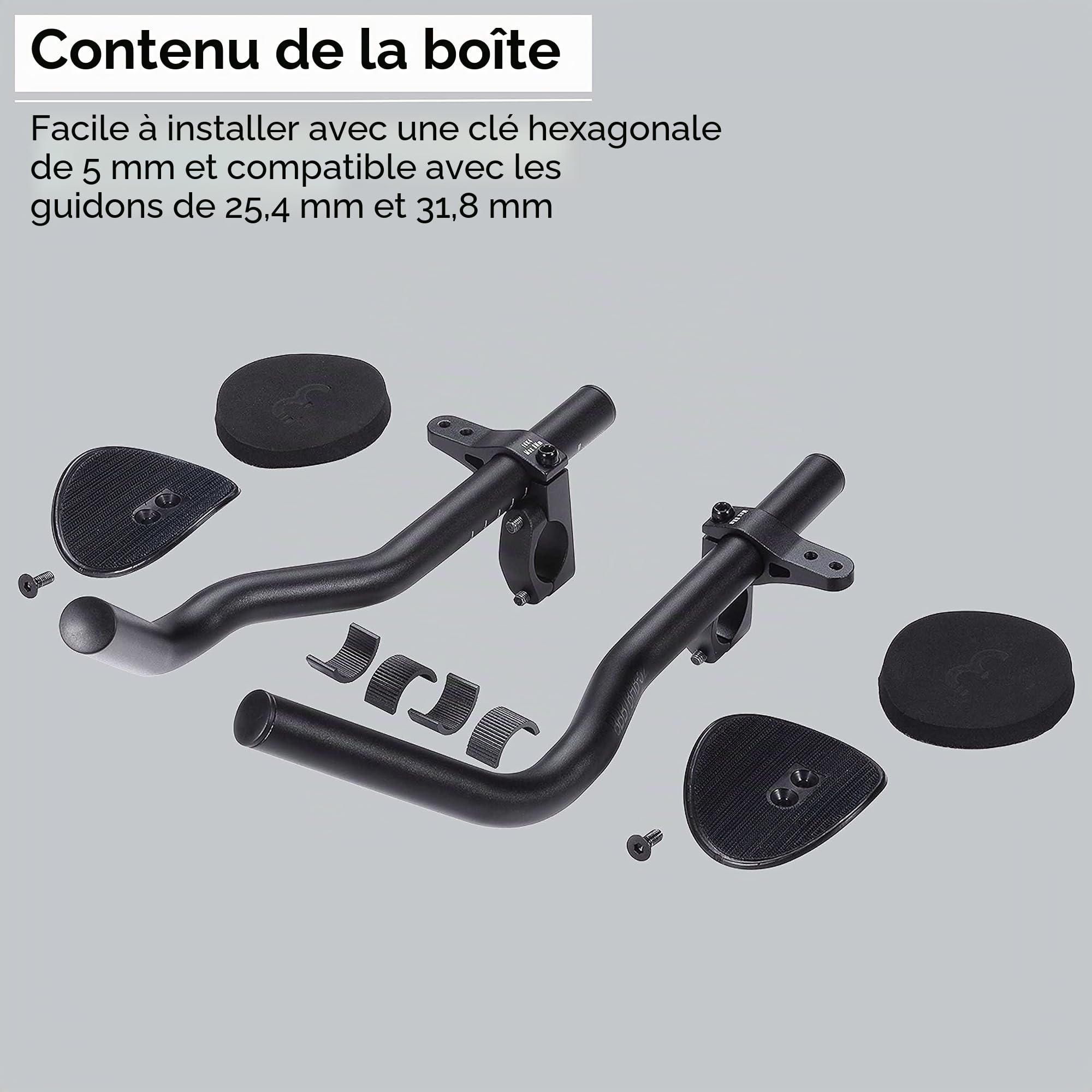 BBB Cycling AeroBase Aérobarres en Aluminium avec courbure ergonomique pour vélos de route avec coussinets de bras en EVA réglables | Compatible avec des guidons de 25.4/31.8 mm | BHB-52