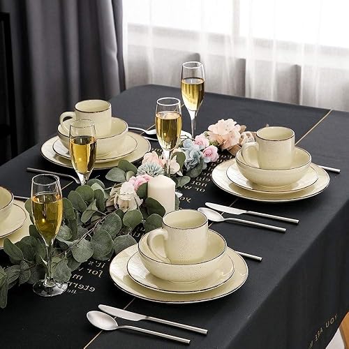 Miniatura 2 de Juego de vajilla de cerámica vintage de 16 piezas, material más pesado de alta calidad, apto para lavavajillas y microondas, resistente a arañazos y