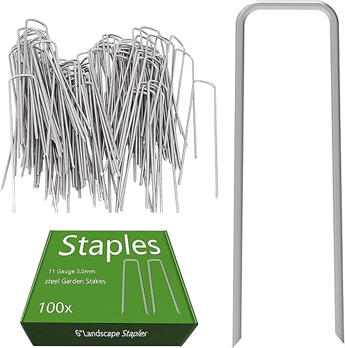 AAGUT Juego de 100 estacas de jardín para estacas de jardín juego de 100 estacas galvanizadas de 6 pulgadas calibre 11 para cerca de perro tela de