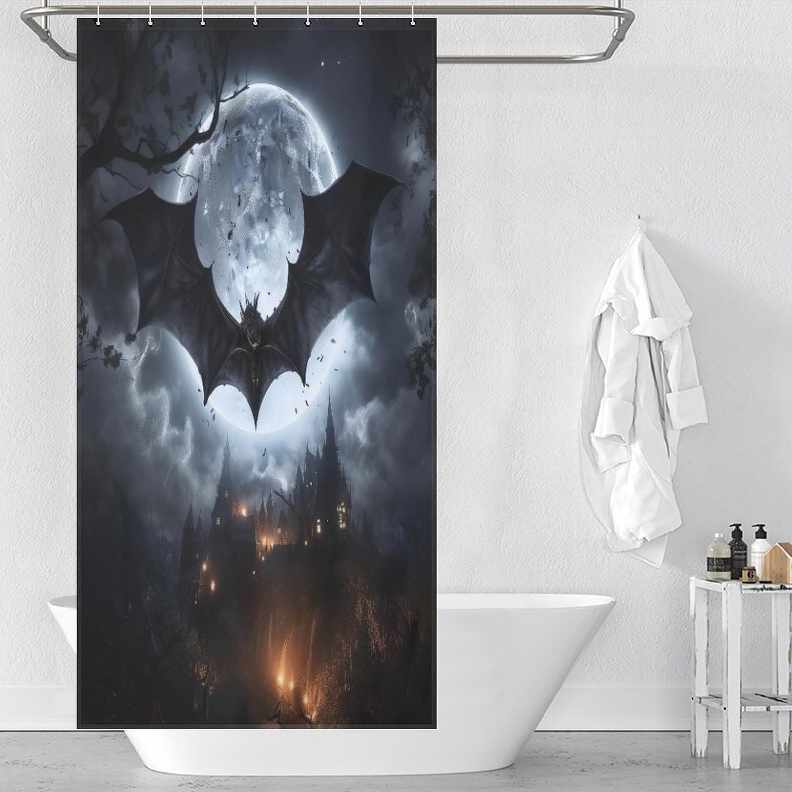 Rideau de douche chauve-souris rideau de bain étanche lavable pour petite baignoire 92x183 cm