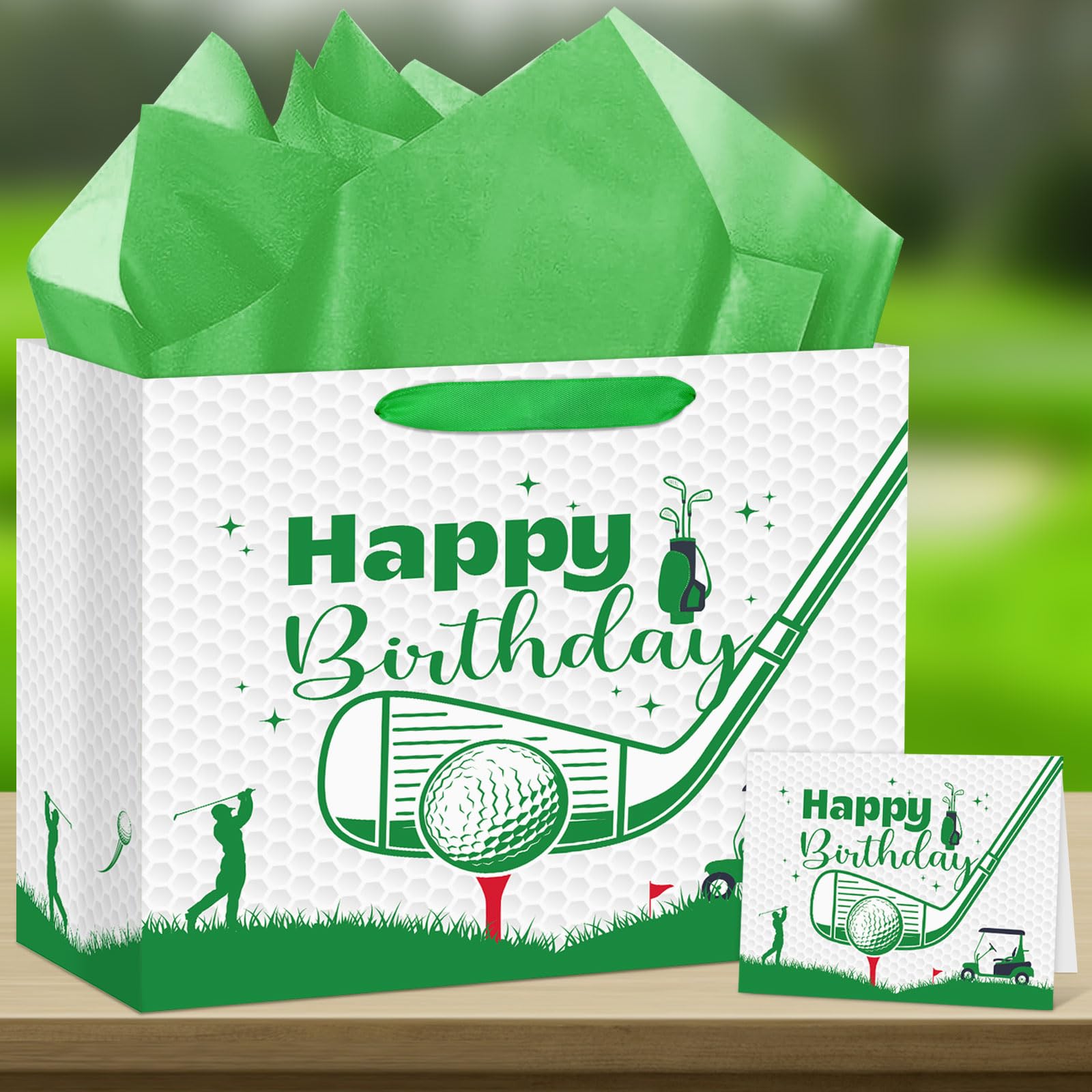 Abilat Large Golf Birthday Gift Bag with Tissue Paper and Greeting Card Reusable Golf Birthday Party Favors Wrapping Bag for Boys Men Sports Themed Party Decoration Supplies