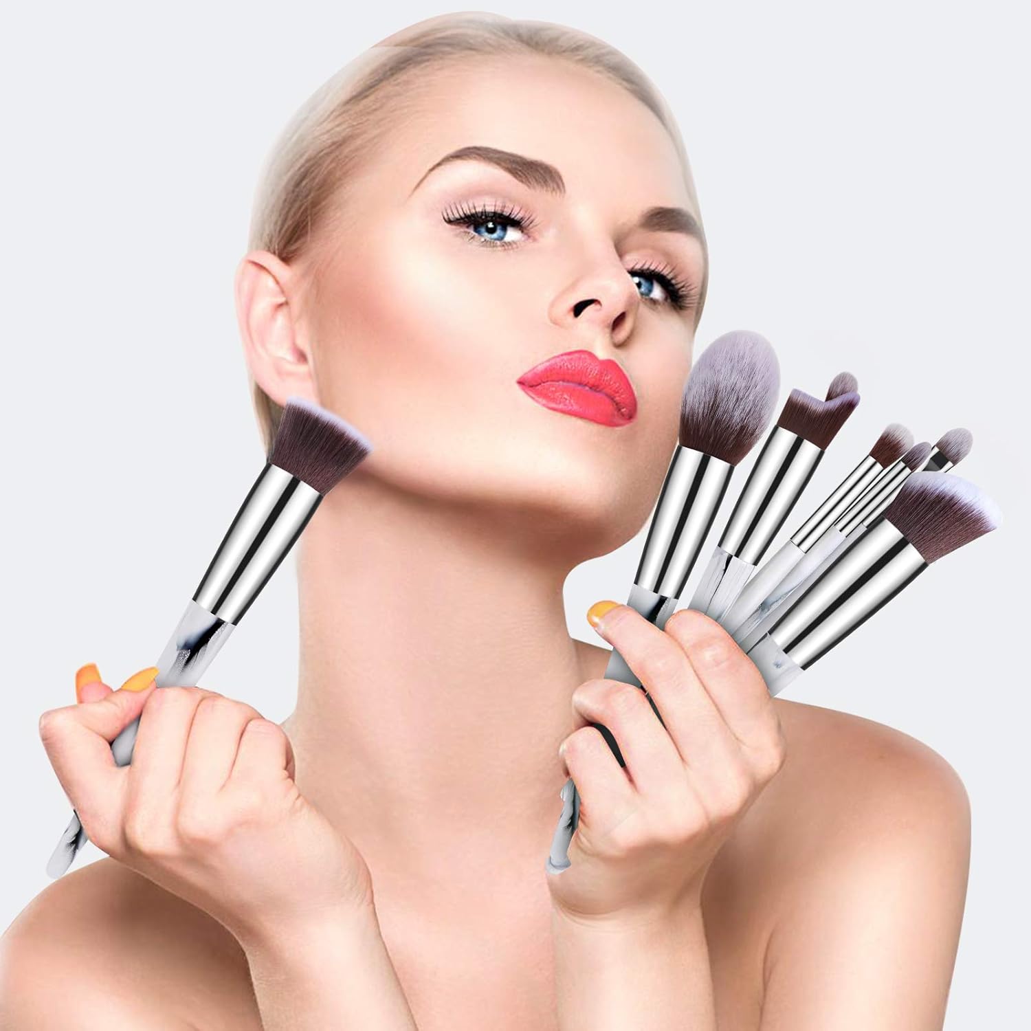 20 PCs Makeup Brushes Premium Synthetic Contour Concealers Foundation Powder Eye Shadows Makeup Brush Set with Marble Conical Handle (Marble) : Beauty & Personal Care