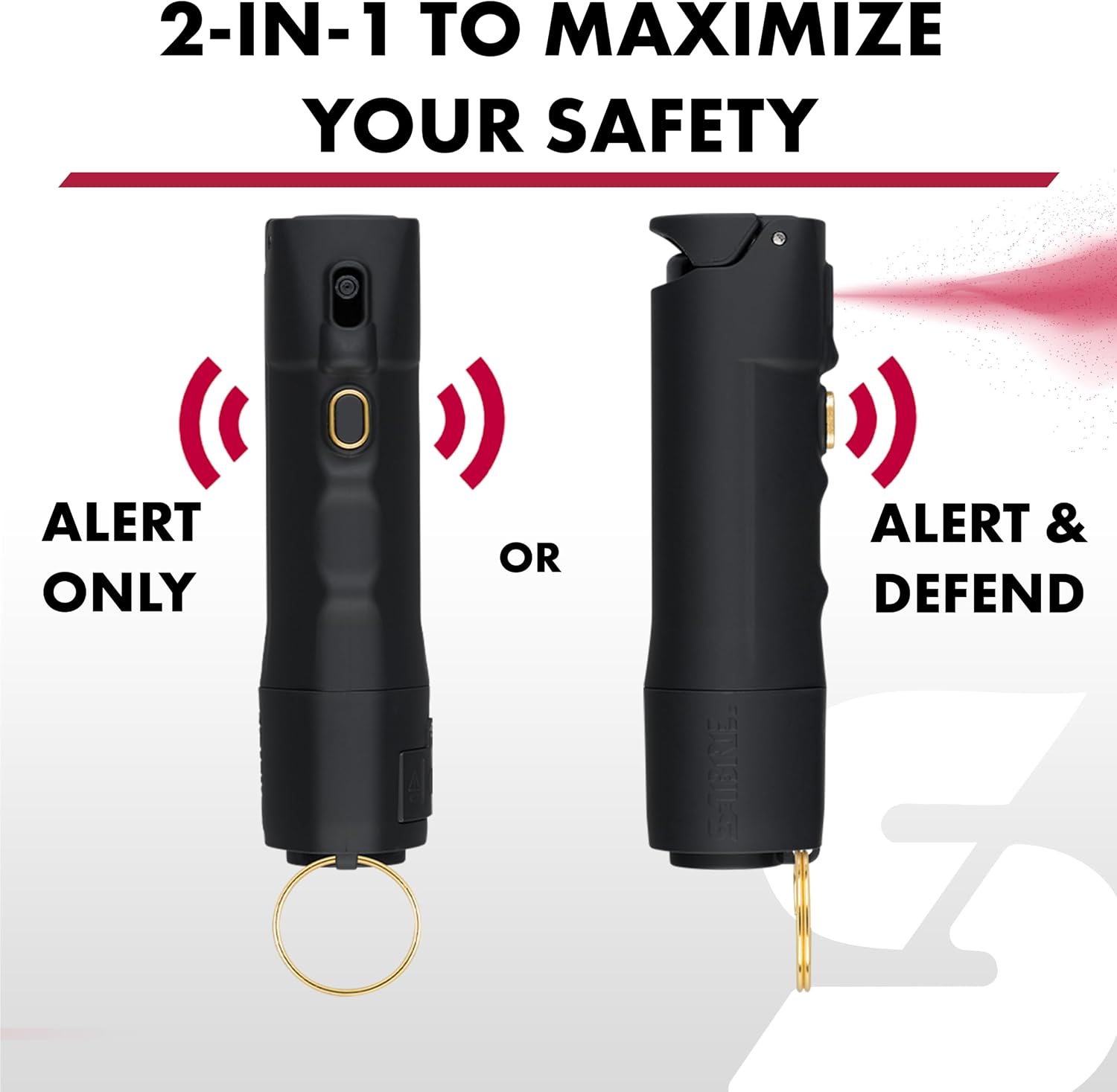 Sabre 2-in-1 Pepper Spray with 130dB Personal Alarm, Alert and Defend with One Press, Fast Flip Top Safety with Finger Grip and Tuck-Away Keyring, Maximum Strength, UV Marking Dye