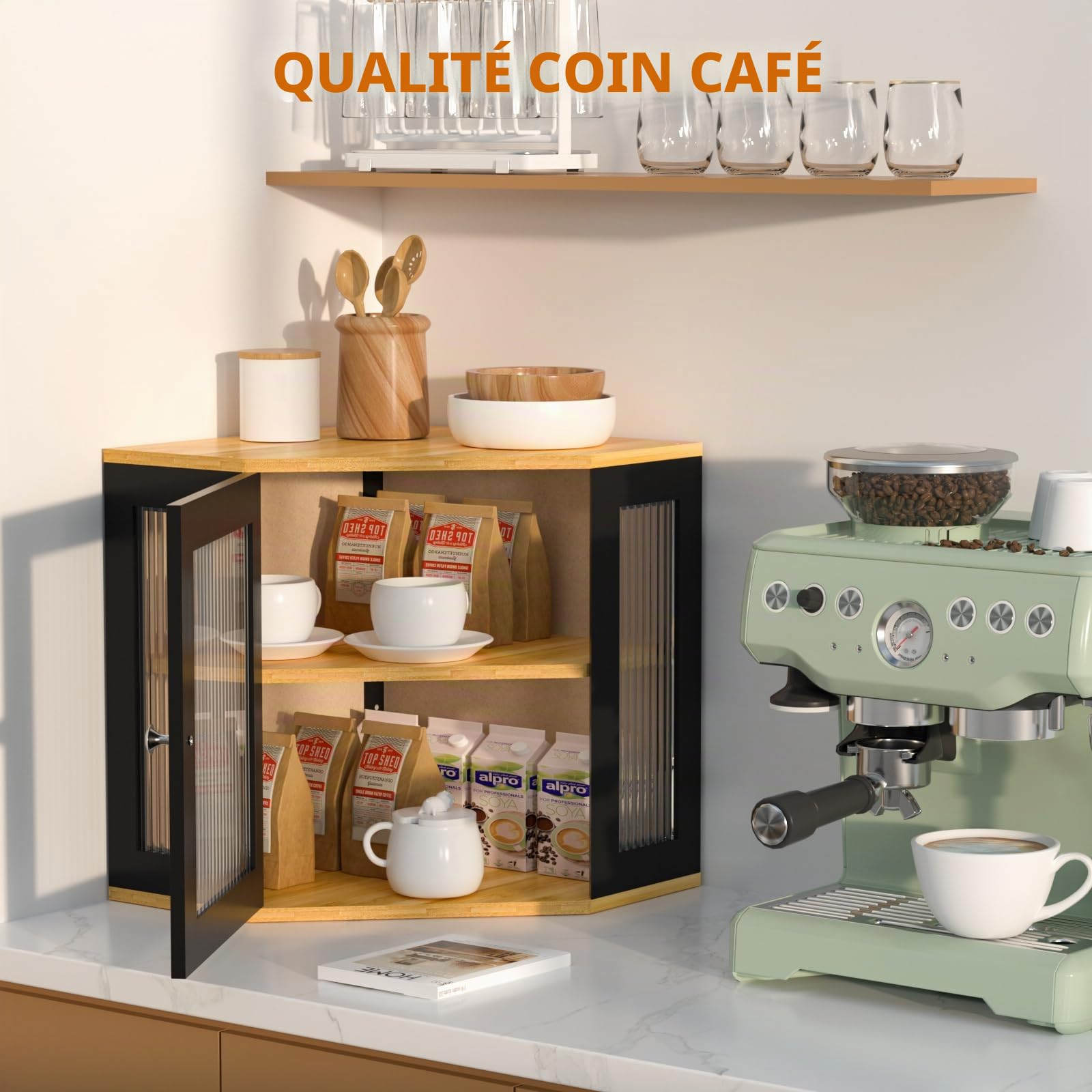 Boîte à pain en coin en bambou Boîte de rangement à pain avec 2 étages, contenant à pain en bois, résistant aux aliments et facile à entretenir, boîte à pain 32x32x35cm