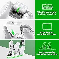 Vista 4 de Estación de carga de controlador compatible con Xbox One 2 paquetes de baterías recargables de 1300 mAh para Xbox Series XSOneEliteCore Controller