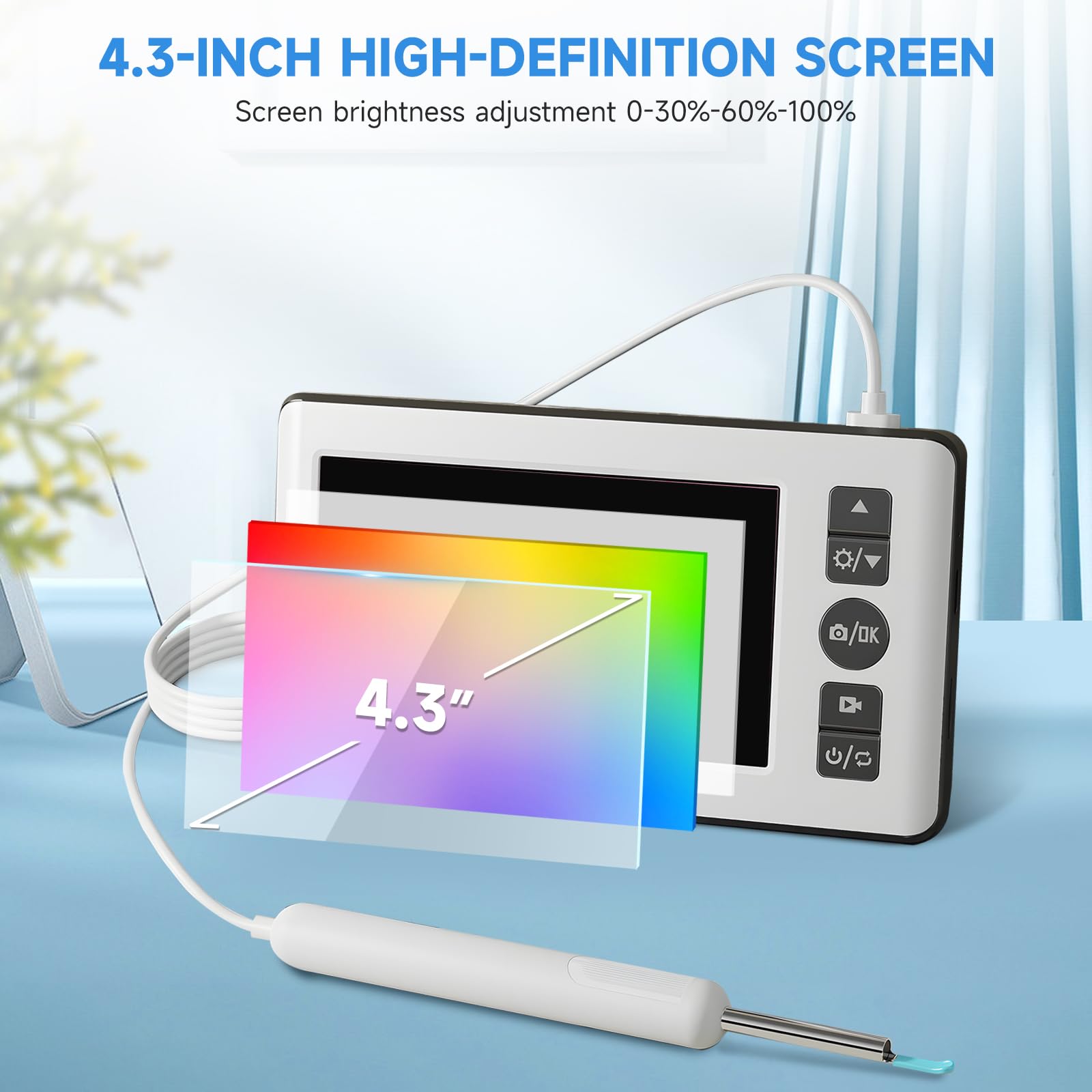 Otoscopio Limpiador de Oídos, 4.3 '' 1080p HD IPS Endoscopio de Oído con 6 Endoscopio LED, Boucher y Play, 3,5 mm Profesional Otoscopio con 64G Tarjeta de Memoria para Niños y Adultos