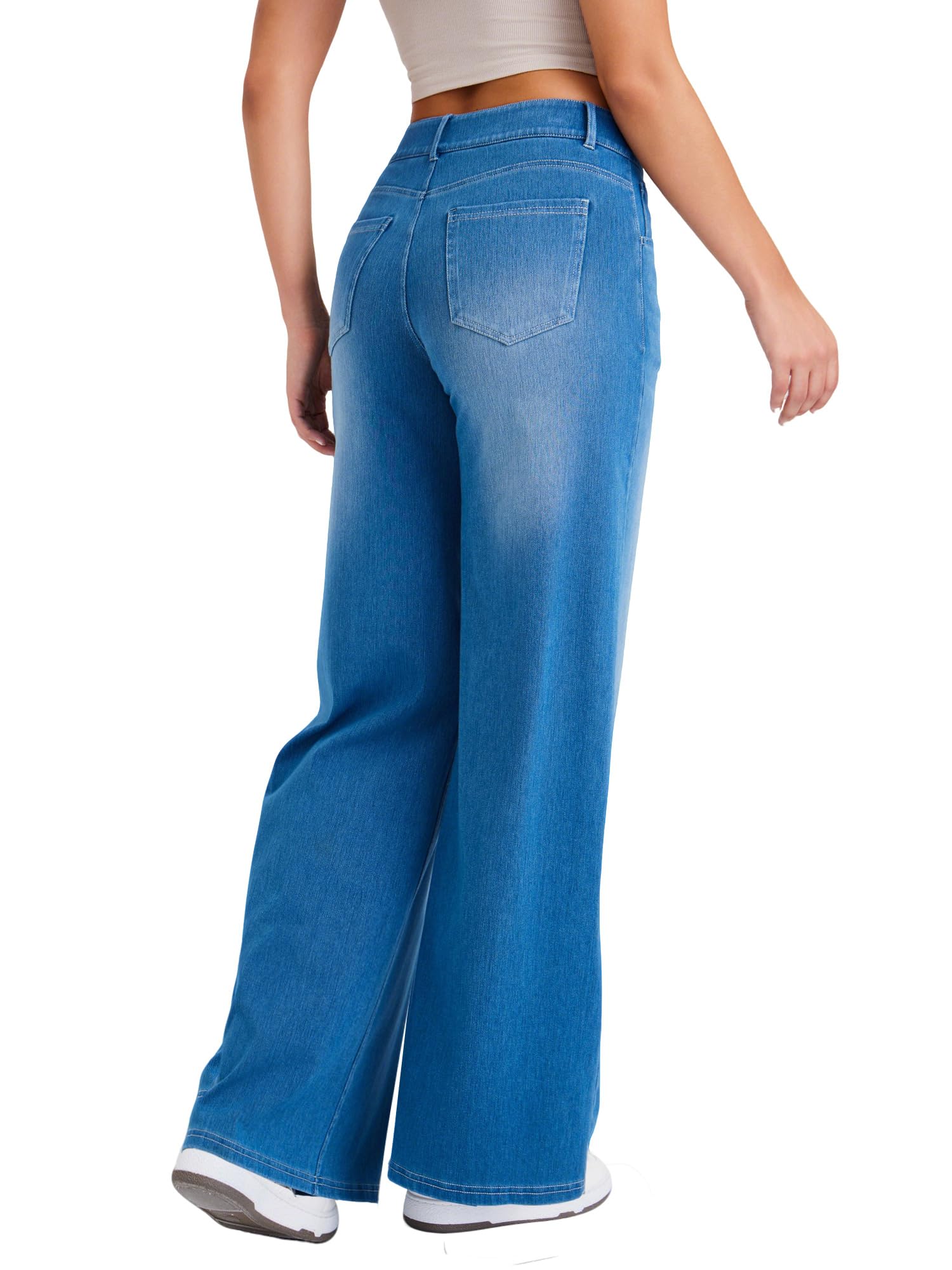 LaiEr Jeans à Jambe Large pour Femmes,avec Design Classique de Devant à Bouton et Fermeture éclair,Coupe Ample,Pantalon en Denim à Haute élasticité adapté