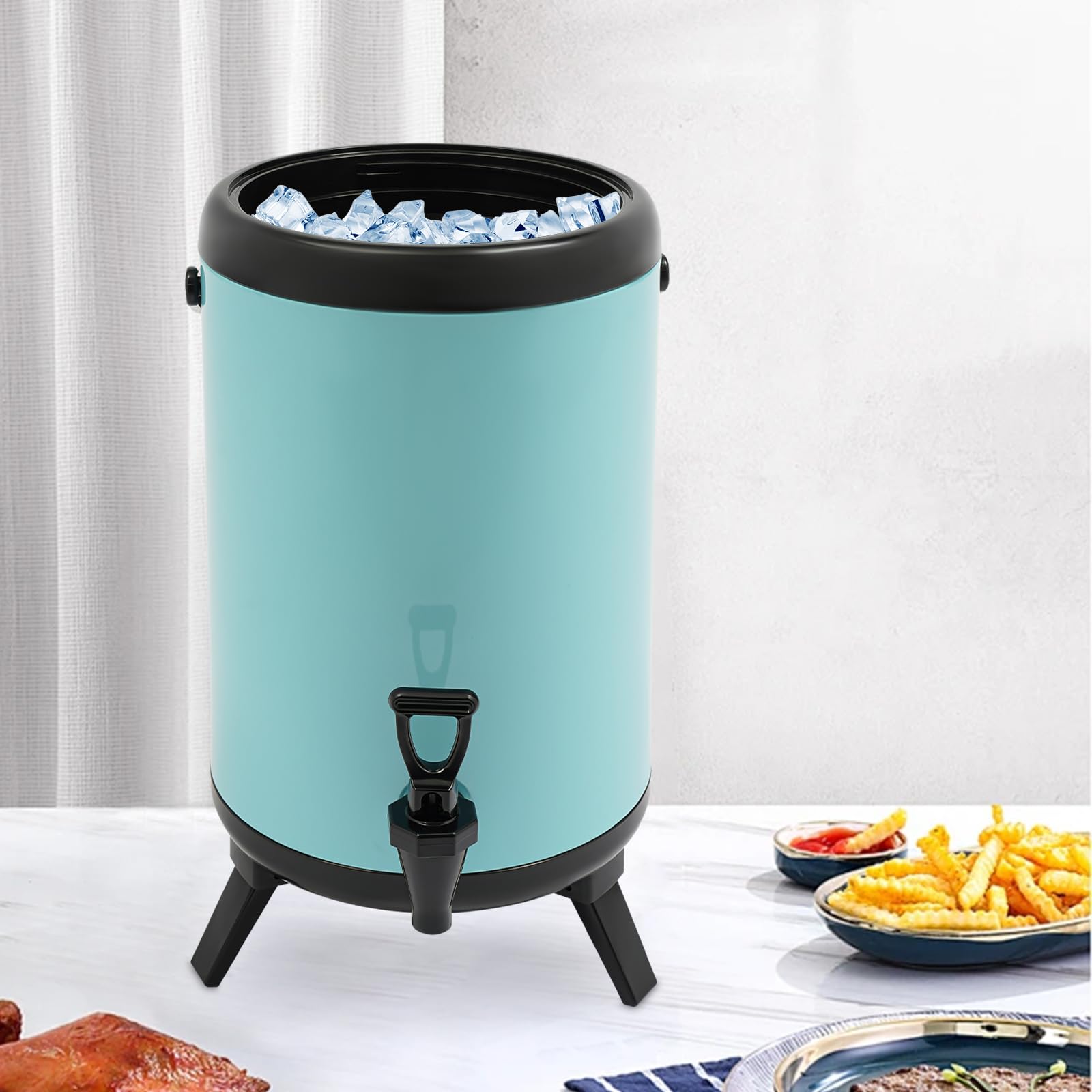 isolierter Getränkespender 10L, Heiß- & Kaltgetränkespender aus Edelstahl mit Zapfen, Isolierkanne, Getränkebehälter für Tee, Kaffee, Saft (Blau)