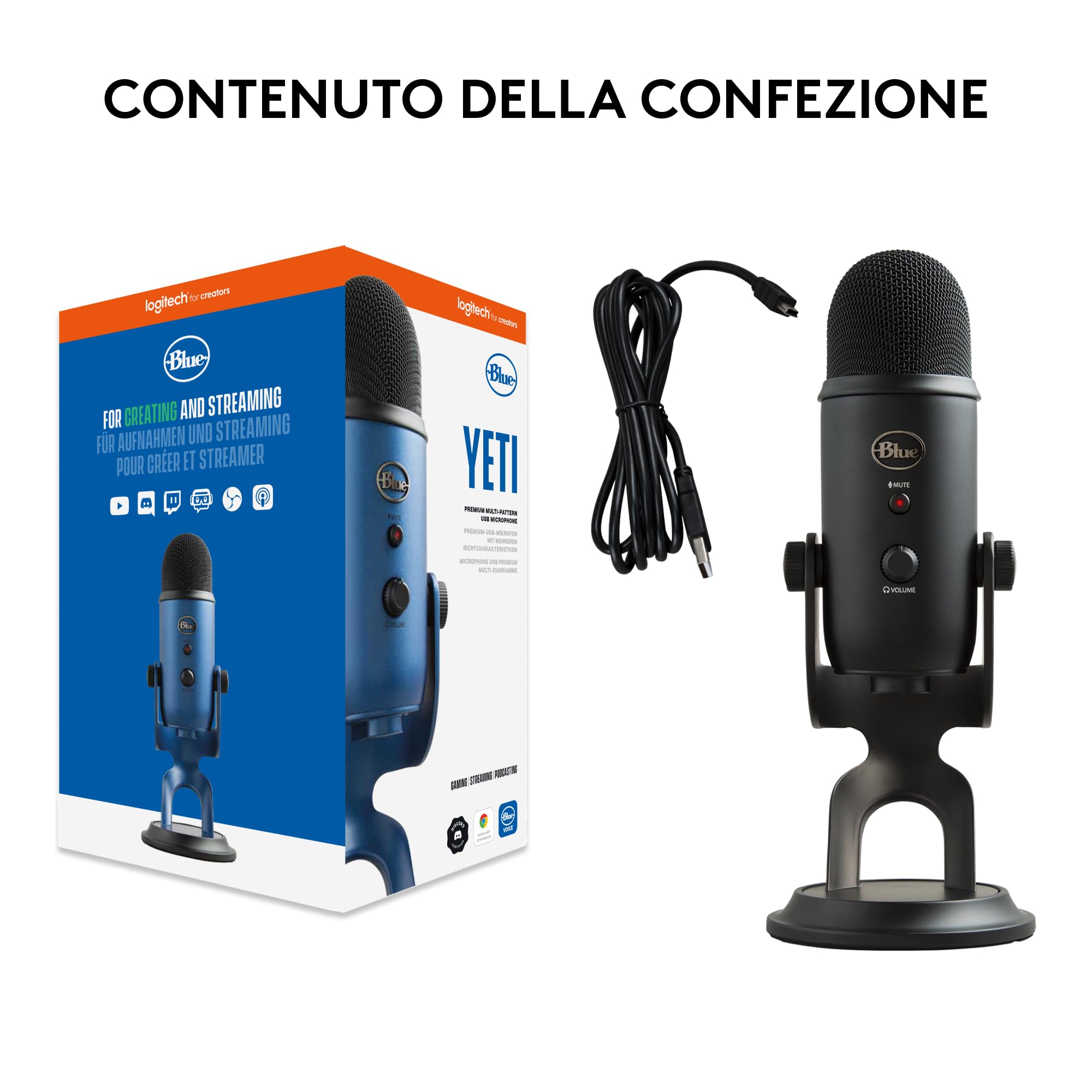 Logitech G Blue Yeti Microfono USB per Registrazione, Streaming, Gaming, Podcasting su PC e Mac, Mic a Condensatore, Laptop, Computer, Effetti Blue VOICE, Stand Regolabile, Plug, Play, Nero