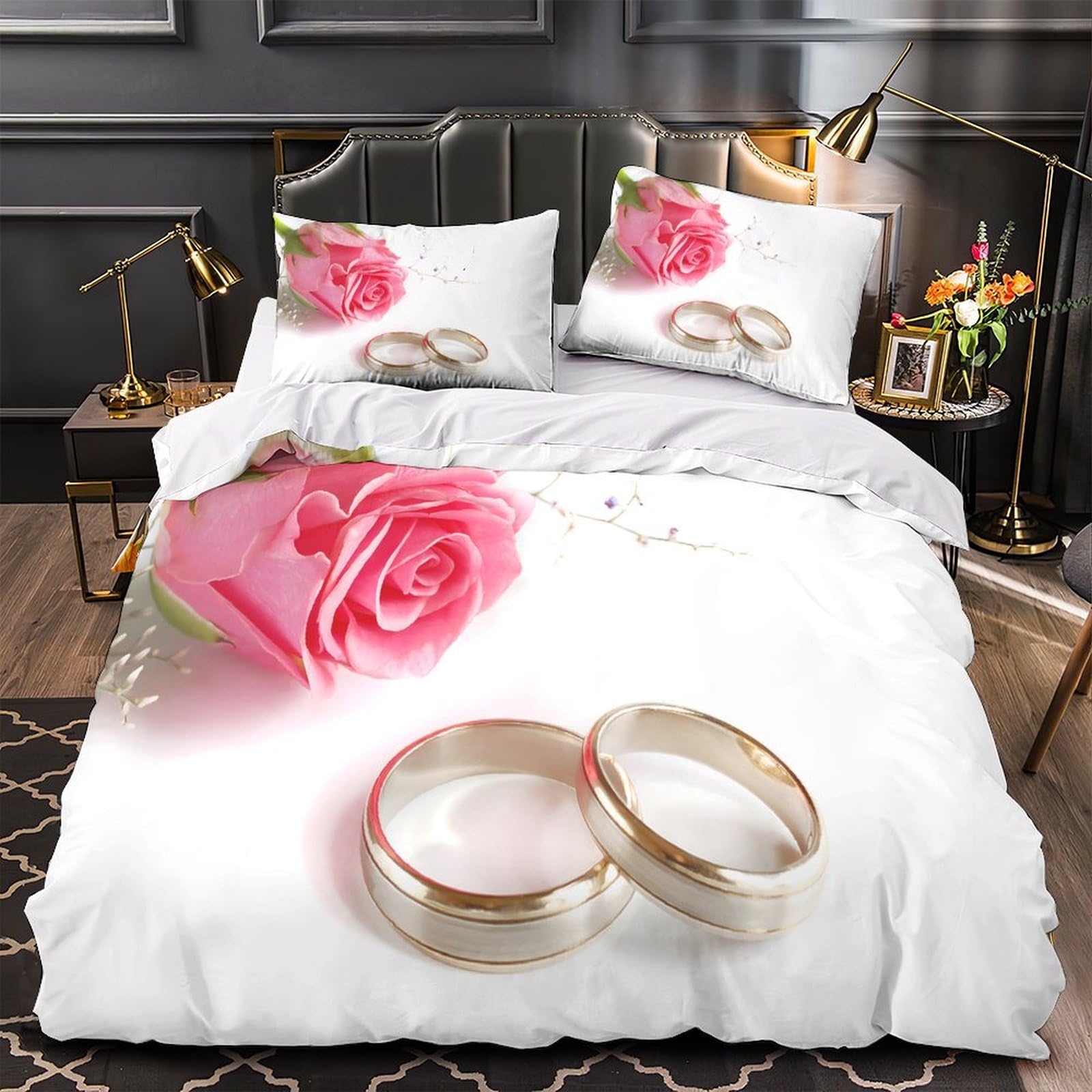 Parure de lit fleurs aquarelles housse couette microfibre 260x220