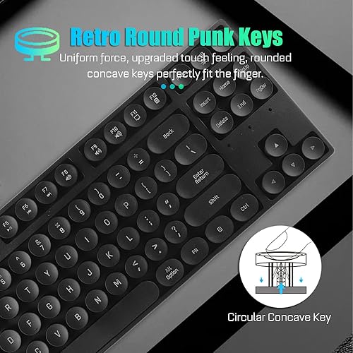 Miniatura 3 de Teclado mecánico para juegos de máquina de escribir de 87 teclas, colorido retroiluminado retro punk, teclas redondas, anti fantasmas