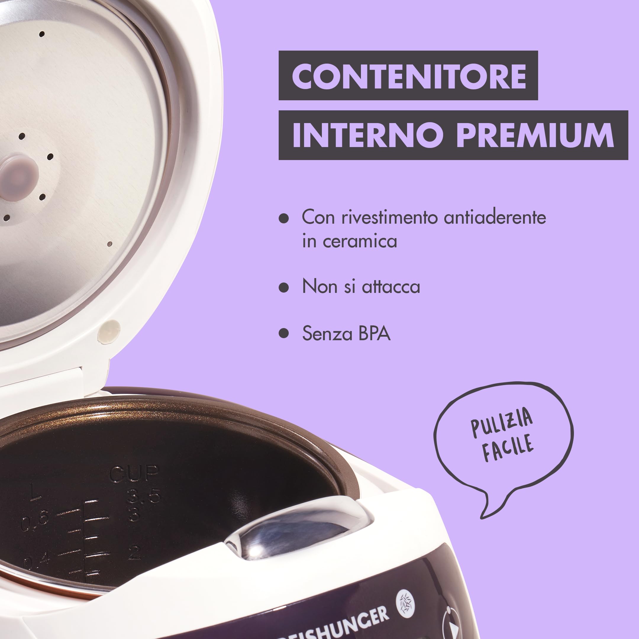 Reishunger Mini Cuociriso Digitale - Vaporiera Multifunzione Grigio Fino a 3 Persone con 8 Programmi, Tecnologia a 7 Fasi, 0.6L - Con Display LED e Funzione di Mantenimento del Caldo