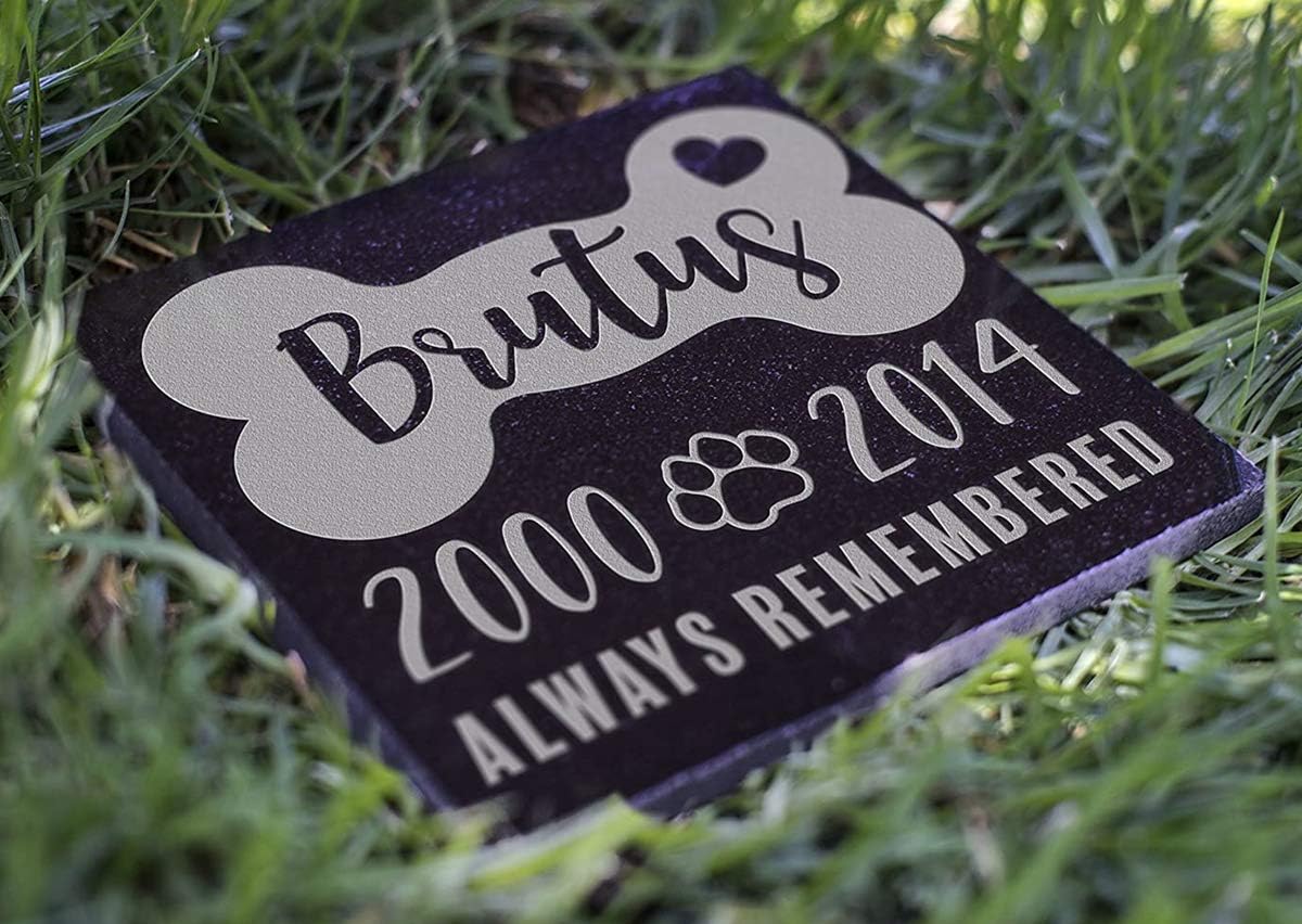 Dog Memorial Laser Engraved Stone Black Granite Stone Dog Headstone Pet Memorial Stone Dog Memorial Marker with Picture, Customized (B)