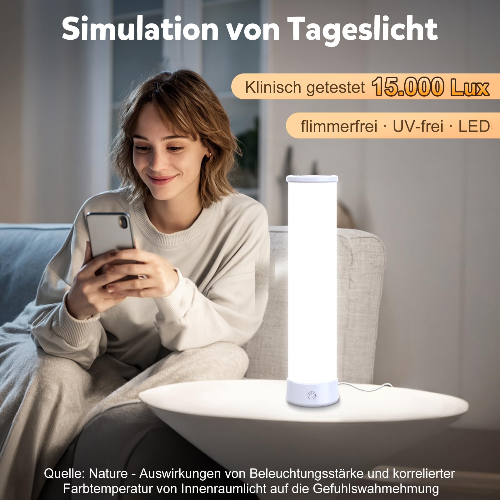 Tageslichtlampe 15.000 Lux Lichttherapielampe 3 Farbtemperaturen stufenlose Helligkeit 4 Timer
